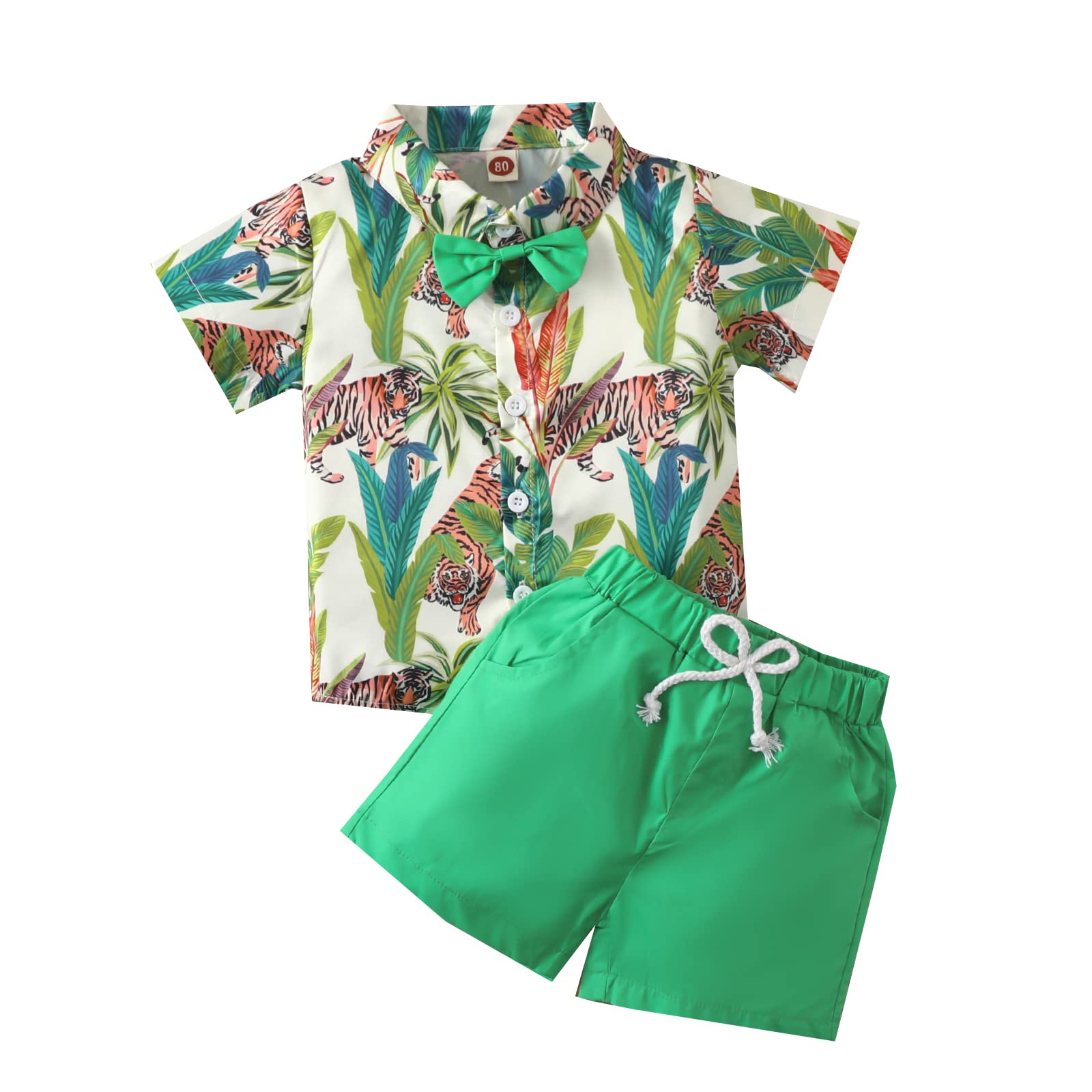 Toddler Boys Summer Outfit Set - Short Sleeve Button Down Shirt & Matching Shorts | Cute Printed Cotton Clothes for Baby Boys | Perfect for Playdates, Beach Trips & Summer Activities