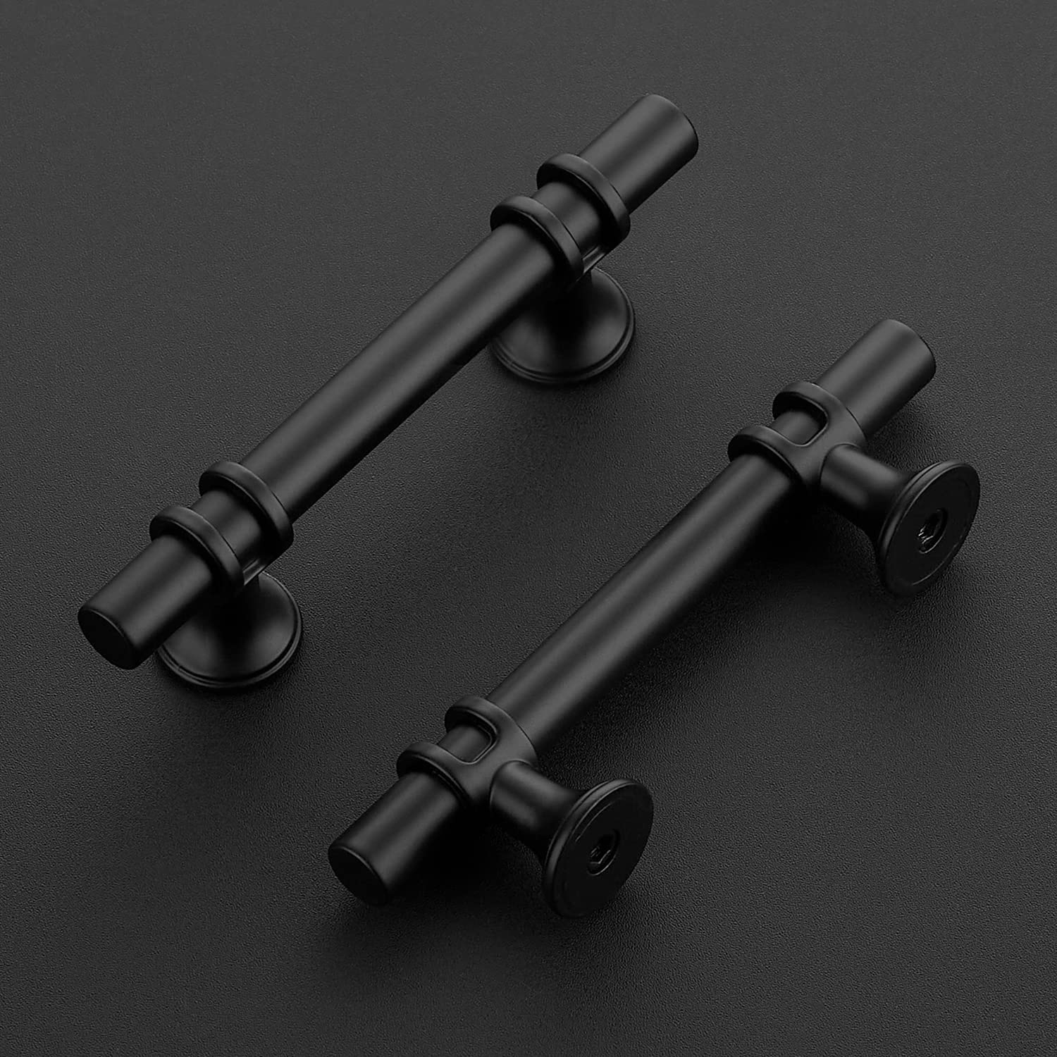 25 Pack Matte Black 5 Inch Cabinet Pulls - Round Base Kitchen Cupboard Handles, 3