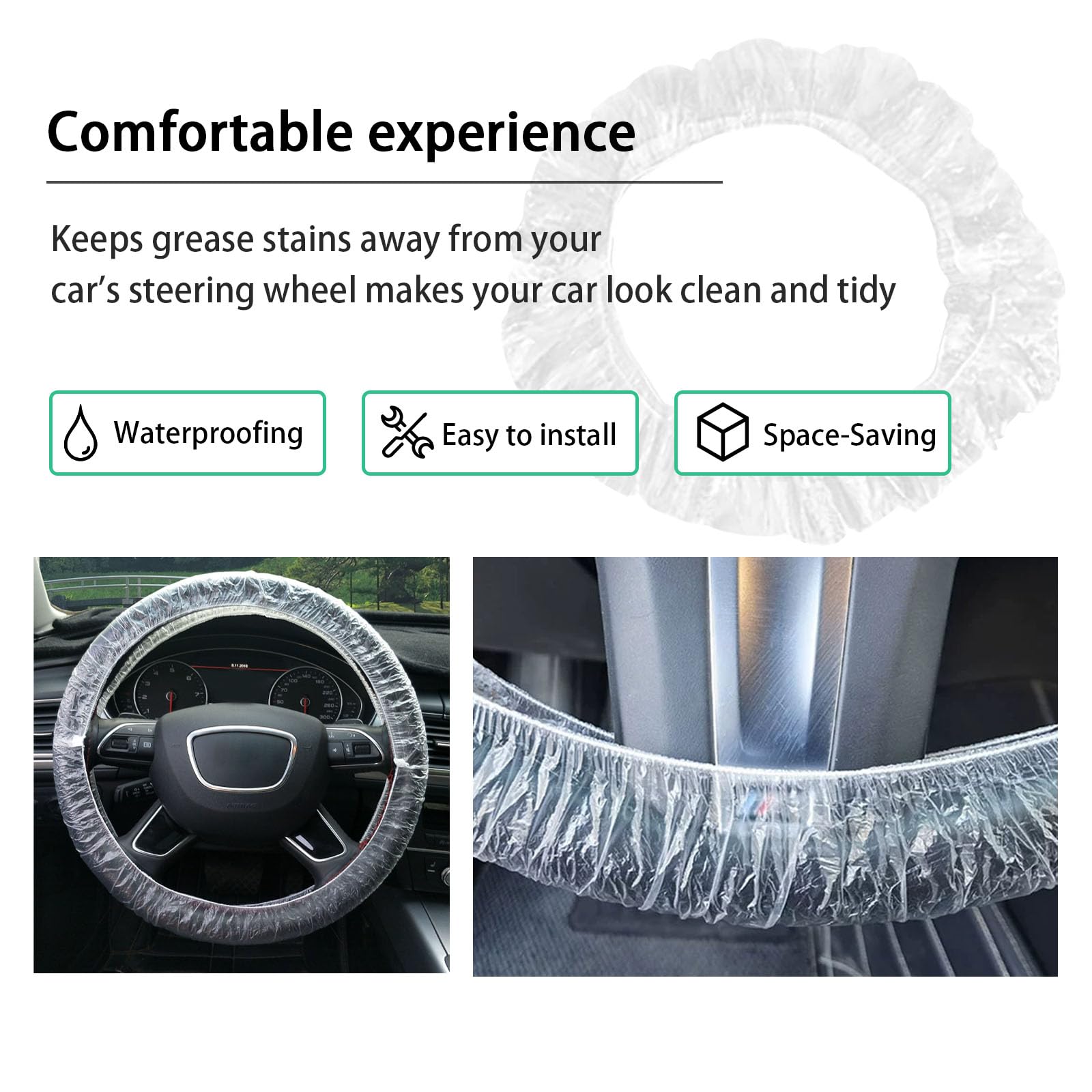 Ziciner 100PCS Disposable Steering Wheel Covers - Universal Clear Plastic Car Steering Wheel Protectors with Elastic Edges for Auto Detailing, Oil Changes & Body Shops | Perfect for Mechanics, Car Washes & Vehicle Maintenance (Style2-100PCS)
