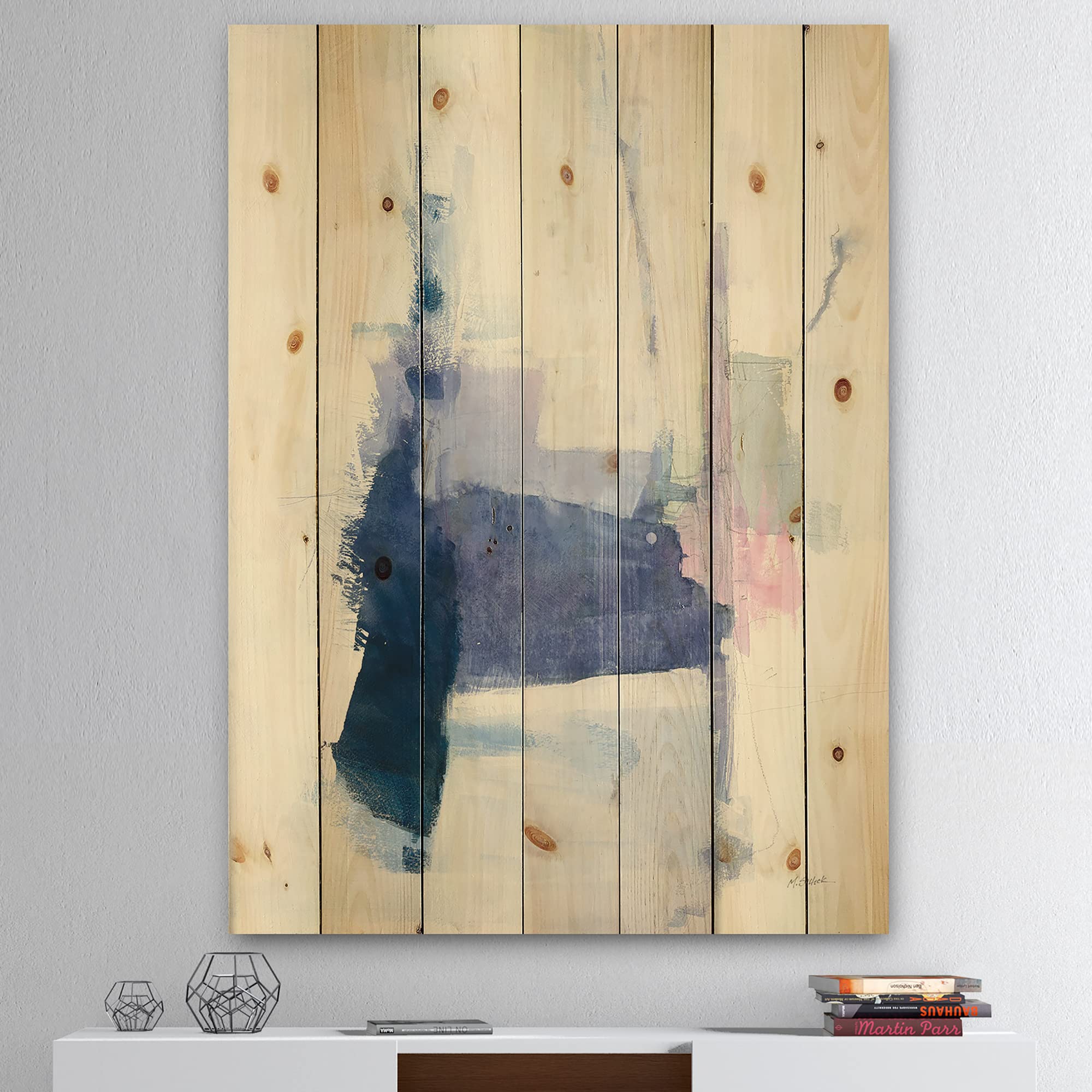 DesignQ Blue Interlude Modern & Contemporary Wood Wall Decor - Large Abstract Wood Art Panel Printed on Natural Pine - Perfect for Living Room, Bedroom & Office Wall Art Decor