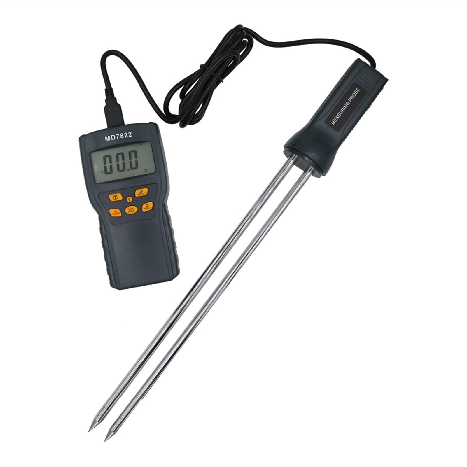 Digital Wood Moisture Meter with Long Probe - Grain & Timber Moisture Tester for Firewood, Lumber, Flooring - Accurate Moisture Sensor Detector for Woodworking & Construction Projects