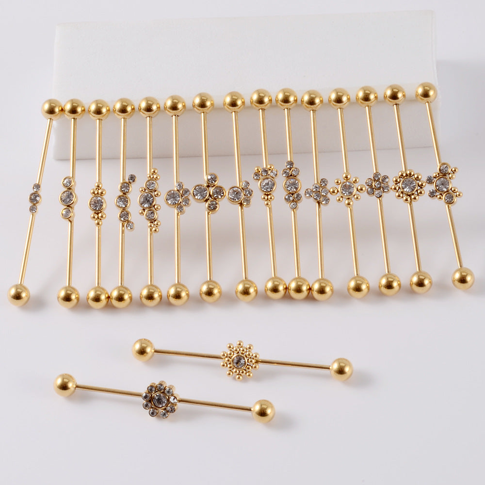 16G Gold & Silver Geometric Double Industrial Barbell Earring | DL2311 - Perfect for Cartilage Piercing, Helix, and Industrial Style Jewelry