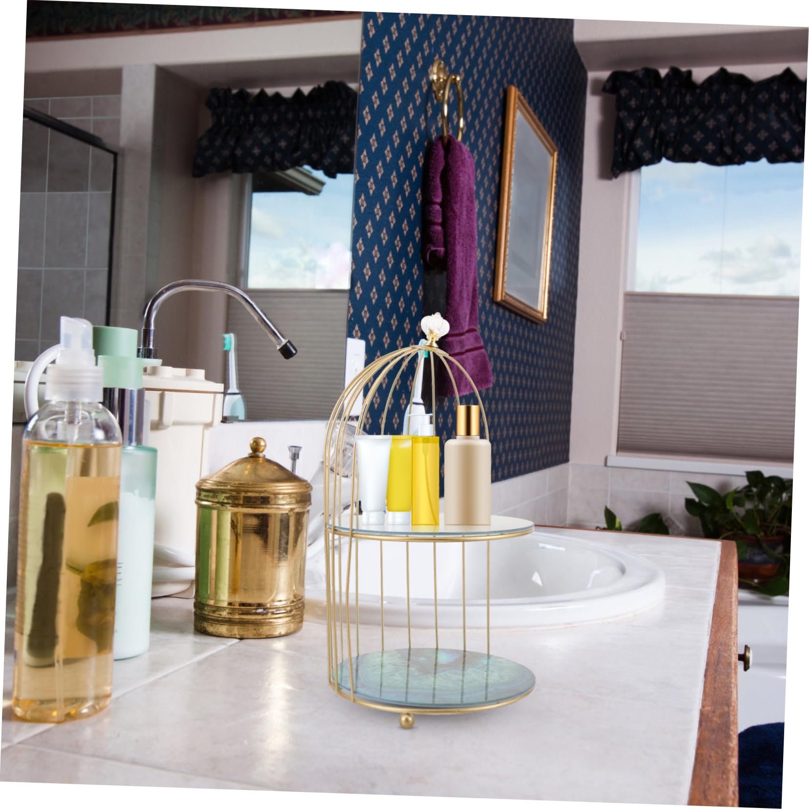 OSALADI Marble Metal Cosmetic Organizer - Makeup Display Tray for Beauty Products, Lipsticks & Jewelry | Perfect for Vanity, Bathroom & Dressing Table Organization