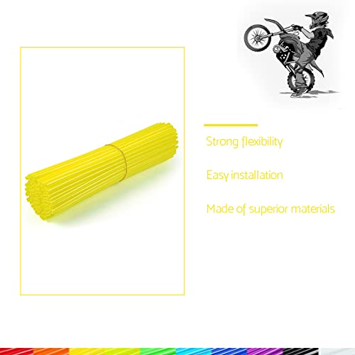 72Pcs Spoke Skins - Motocross Wheel Covers for Dirt Bikes & ATVs - High Visibility Reflective Wheel Reflectors in 10 Colors (Yellow) - Perfect for Night Riding and Off-Road Safety