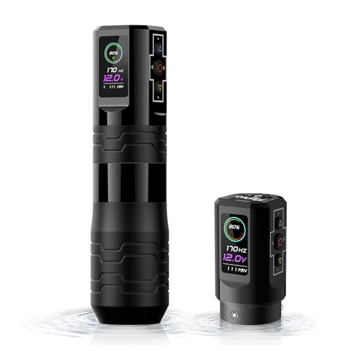 EZ Wireless Tattoo Machine Pen - Professional 5 Stroke Adjustable (3.0-5.0mm) Bluetooth Tattoo Gun with OLED Display & 1600mAh Battery - P3 Pro Turbo Black - Perfect for Tattoo Artists & Beginners, Ideal for Lining, Shading & Coloring Work