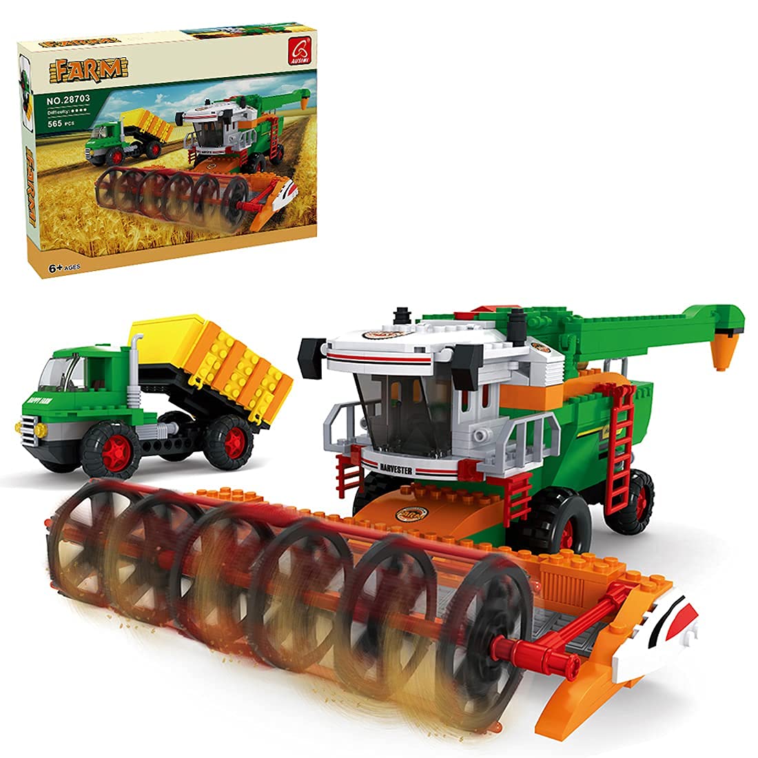 884-Piece TCXSSL Modular Building Set - Farmhouse with Carriage & Water Wheel - MOC Architecture Model Kit Compatible with LEGO (Type 4, 28703) - Perfect for Creative Play, STEM Learning & Home Decoration