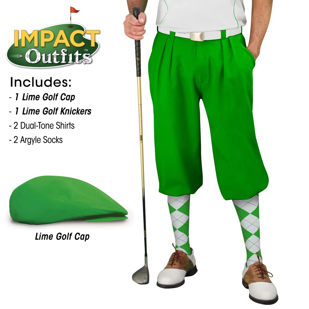 Impact Men's Golf Outfits - Performance Lime Green Polo Shirt & Shorts Set - Breathable Moisture-Wicking Fabric for Comfort on the Course - Perfect for Golf Tournaments, Driving Range Practice & Casual Summer Wear