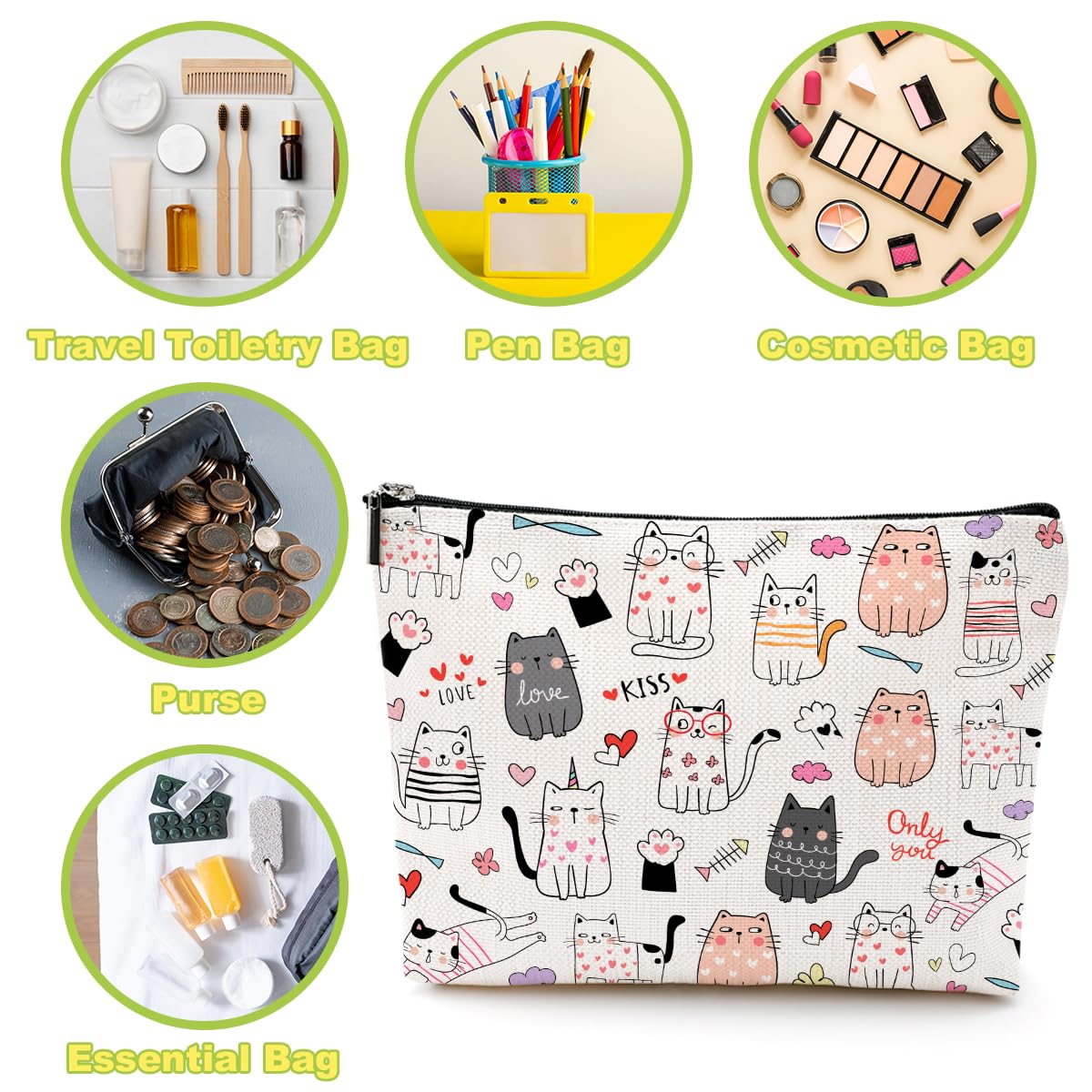 Cute Cat Themed Makeup Bag - Perfect Gift for Cat Lovers, Women, Girls & Teachers | Cat Mom & Cat Lady Gifts for Graduation, Birthday, Christmas & Friendship Appreciation | Waterproof Cosmetic Pouch for Travel, School & Daily Use