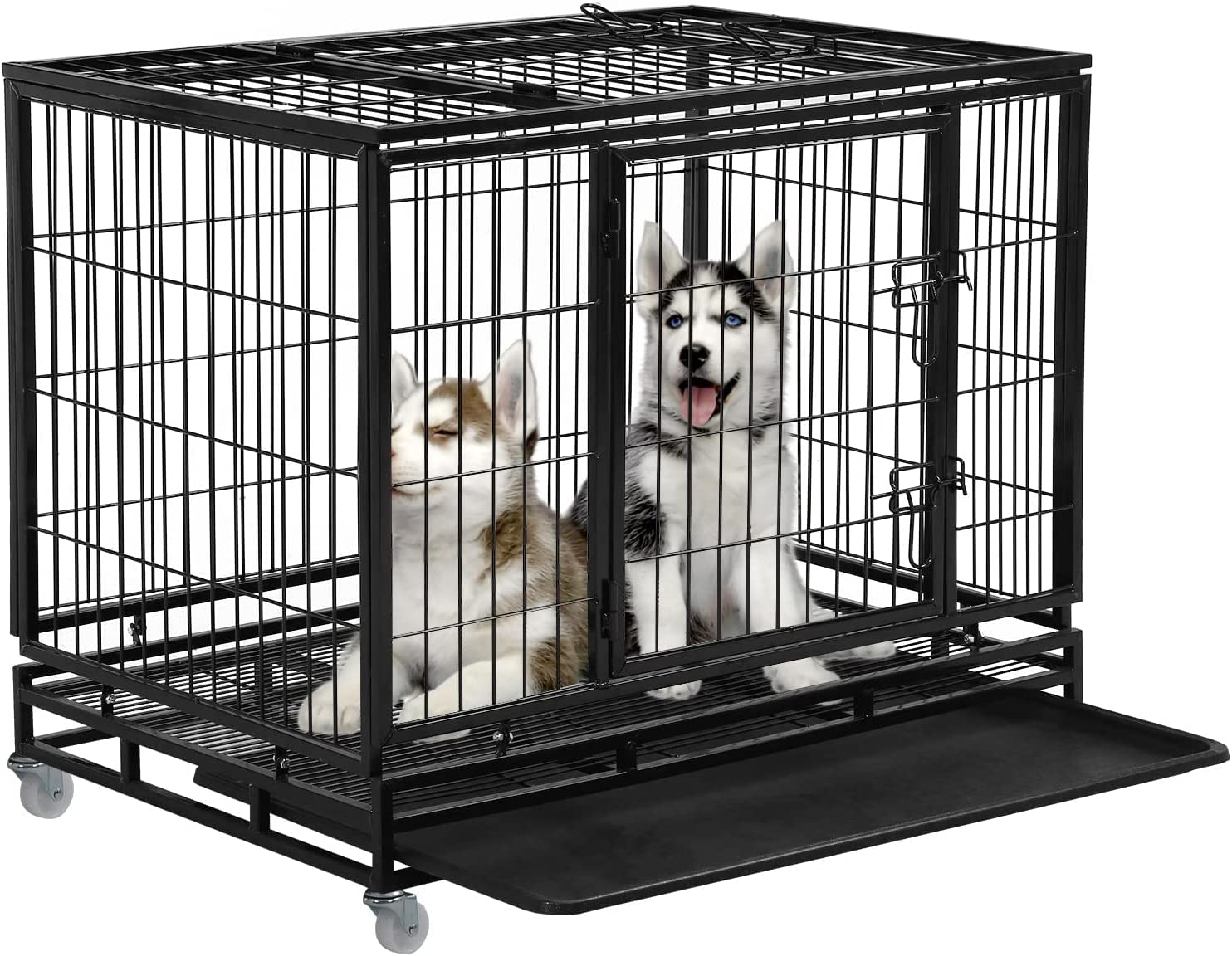36 Inch Heavy Duty Dog Crate for Large Dogs - Indoor/Outdoor Pet Kennel with Double Doors, Secure Locks & Removable Plastic Tray | Perfect for Training, Travel & Home Use