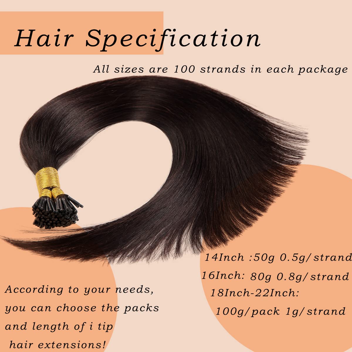 20 Inch I-Tip Human Hair Extensions - 100g Real Hair (1g/Strand) #1B Natural Black for Seamless Blending & Styling - Perfect for Weddings, Parties & Daily Wear