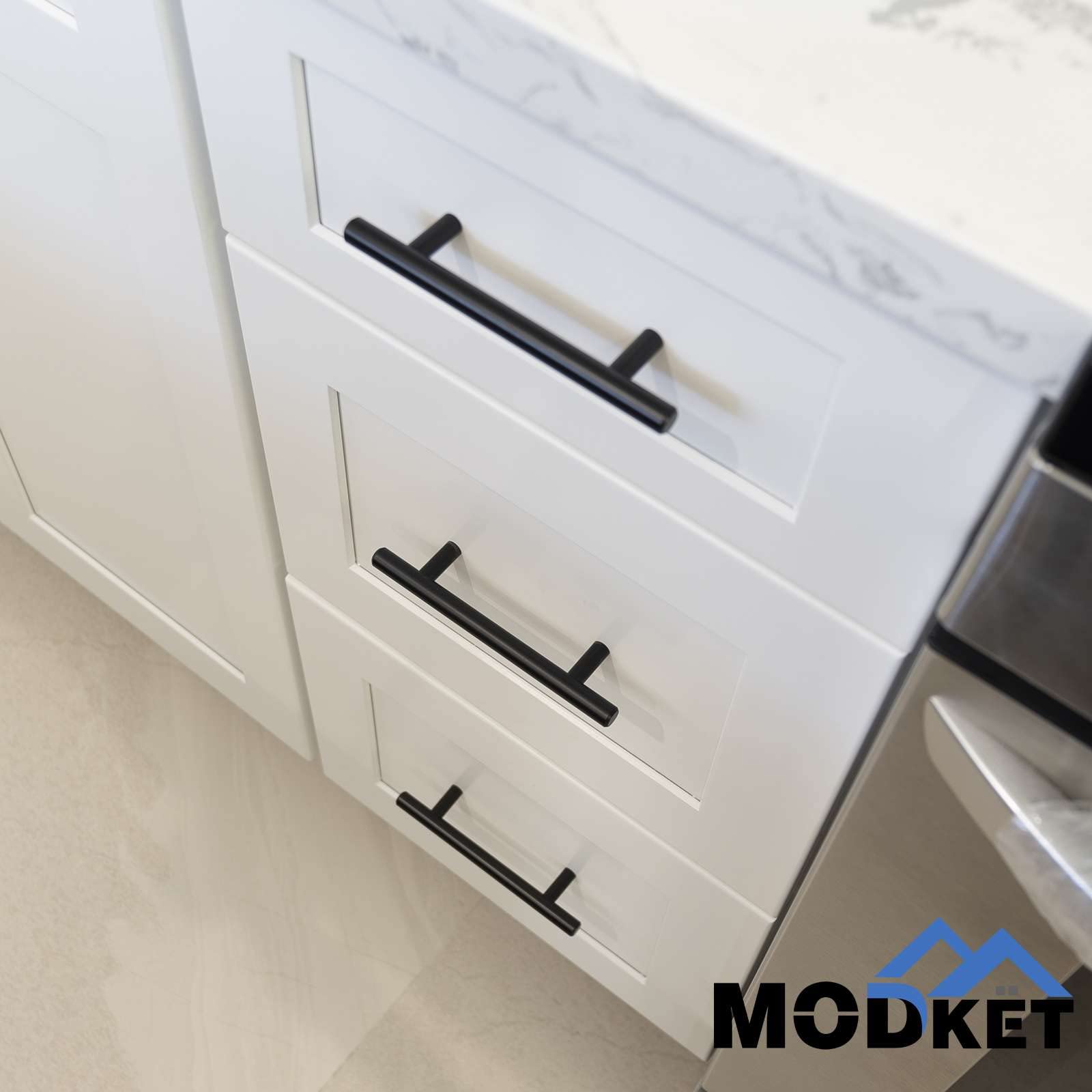 Stainless Steel Cabinet Handles 15 Pack - Matte Black for Kitchen & Bathroom