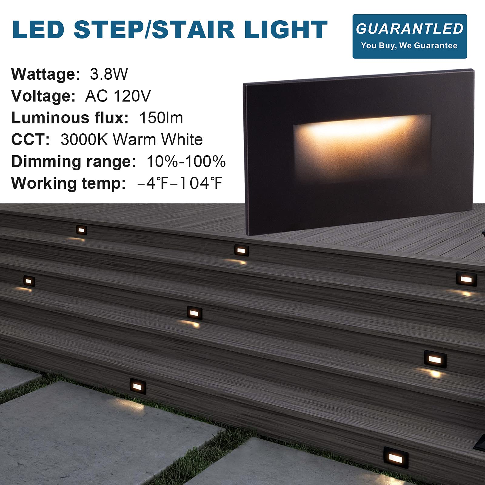 6 Pack Outdoor Step Lights - 120V Hardwired LED Deck Lights with 3CCT Selectable & Dimmable, Waterproof Brown Aluminum Stair Lighting for Indoor/Outdoor Use - ETL Wet Rated - Perfect for Patio, Garden, Staircase & Pathway Illumination