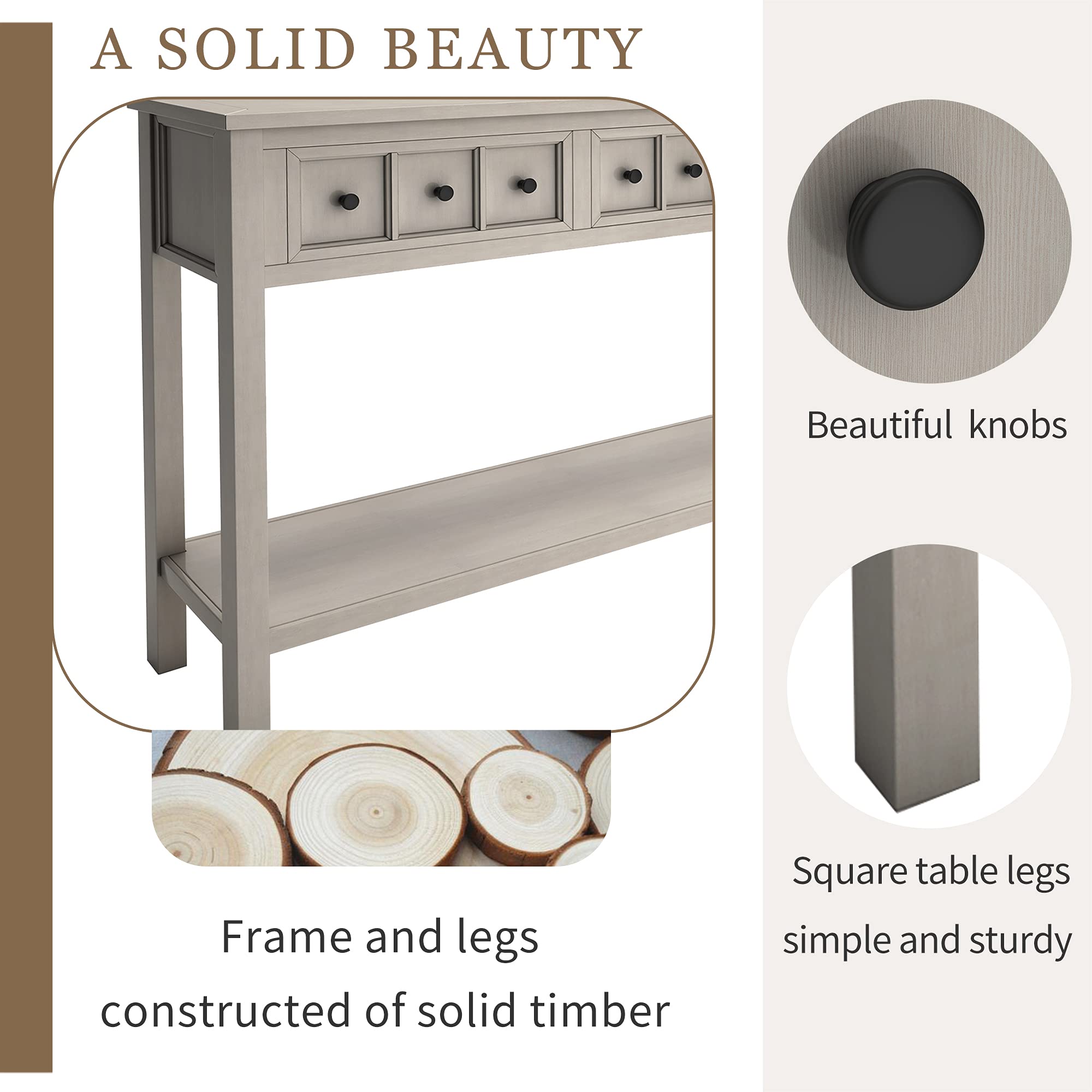 Rustic Entryway Console Table 60 Inch - Narrow Long Sofa Table with 2 Drawers & 1 Shelf, 2-Tier Wooden Hall Table for Living Room, Bedroom, Hallway - Gray Wash Finish | Perfect for Small Spaces & Home Decor