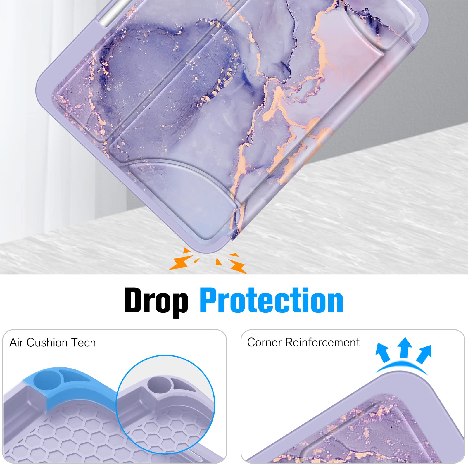 Fintie Magnetic Shockproof Stand Case for iPad Mini 7 (2024, A17 Pro) & iPad Mini 6 (8.3 Inch) - Multi-Angle Rugged Protective Cover with Soft TPU Back, Lilac Marble Design | Perfect for Work, Travel & Home Use