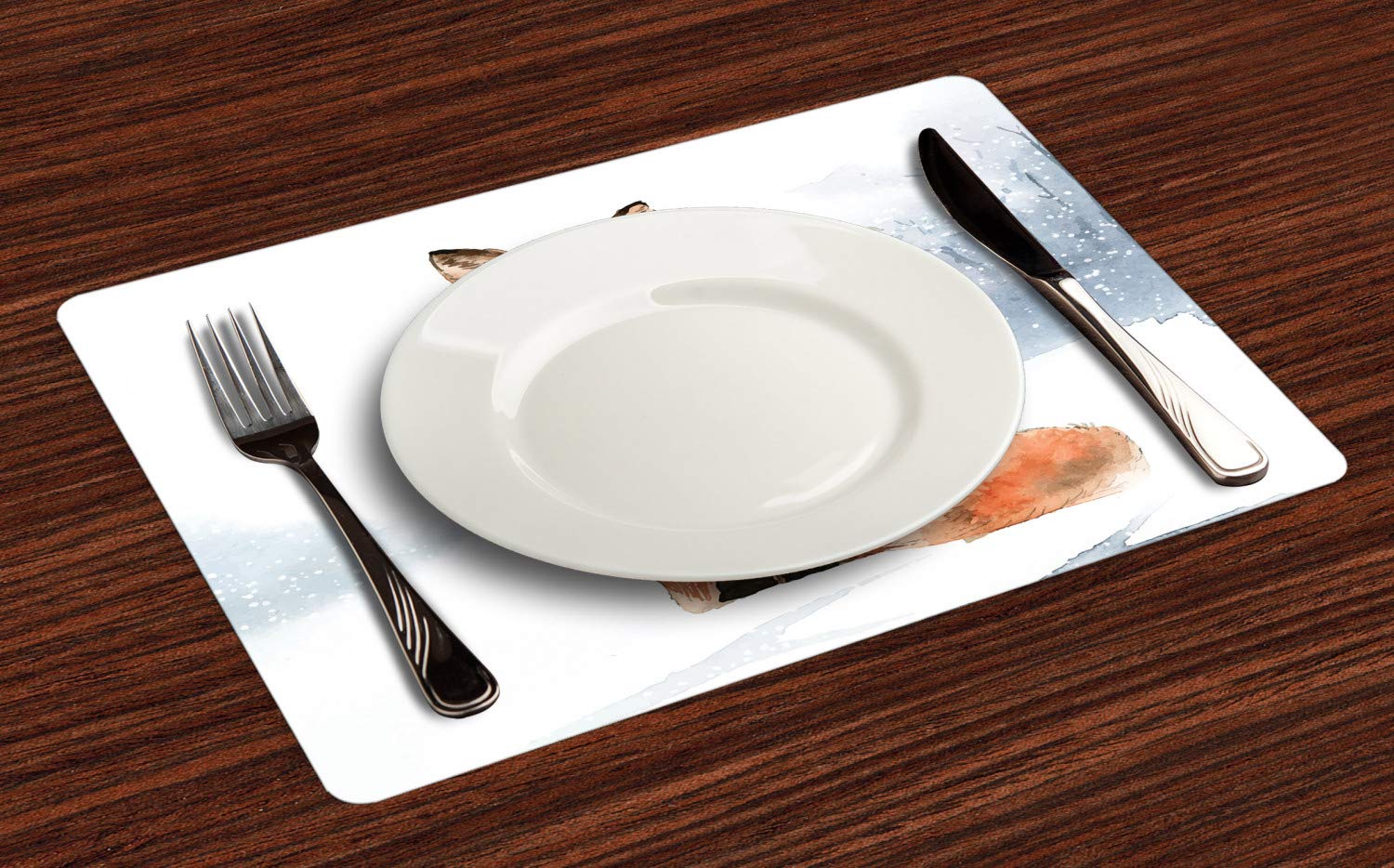 Ambesonne Fox Place Mats Set of 4 - Winter Watercolor Animal Design Washable Fabric Table Mats for Dining Room & Kitchen Decor in Blue Grey Burnt Orange Dark Taupe | Perfect for Holiday Dinners, Family Gatherings & Cozy Winter Tablescapes