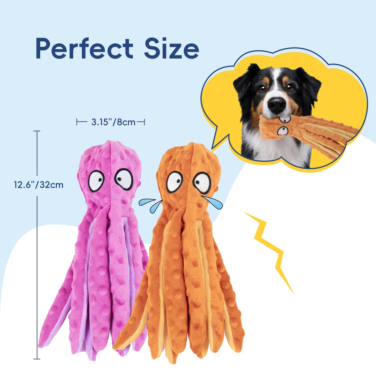 2 Pack Squeaky Dog Toys - Octopus Plush Chew Toys for Small, Medium & Large Dogs | No Stuffing Crinkle Pet Toys for Teething, Interactive Play & Training | Durable Puppy Chew Toys for Indoor & Outdoor Use