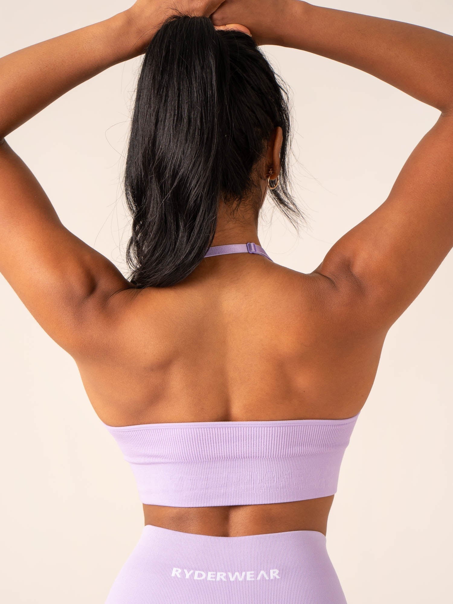 Lift Rib Seamless Halter Sports Bra for Women - Comfortable Workout Top with Support - Perfect for Yoga, Running & Gym - Lavender