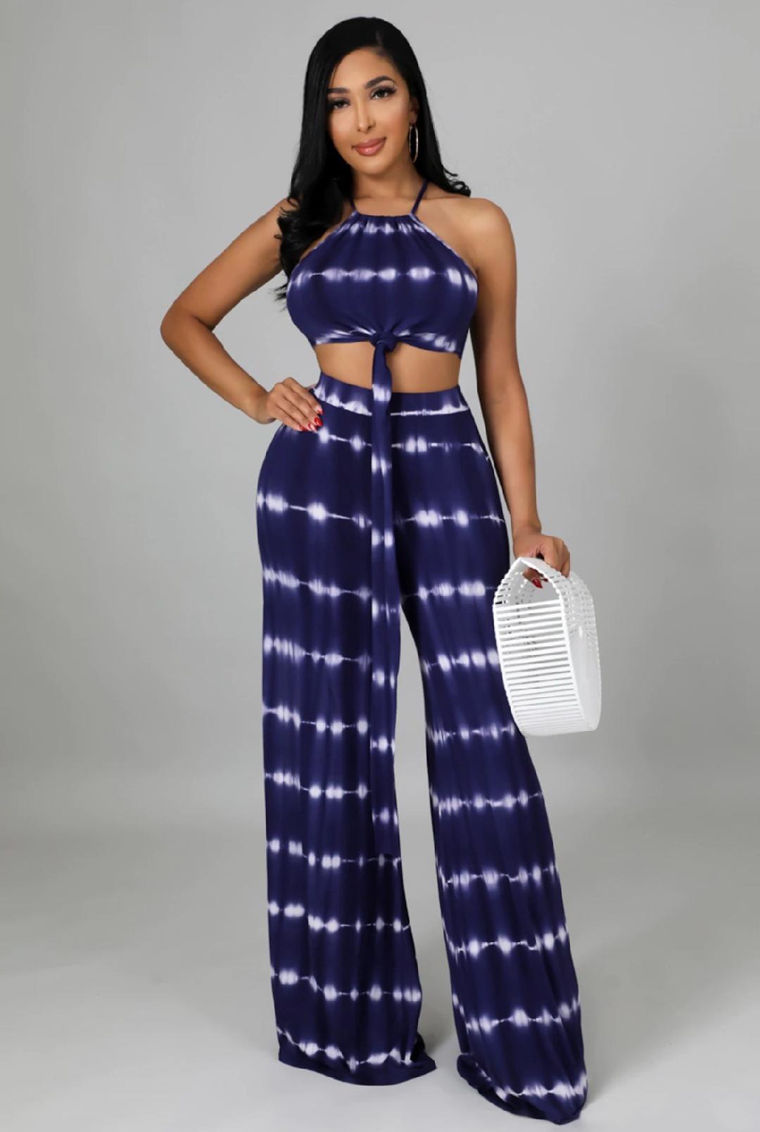 Yours Endlessly Women's Navy Blue Pant Set - Comfortable Lounge Pants & Top Outfit for Yoga, Travel & Relaxation at Home