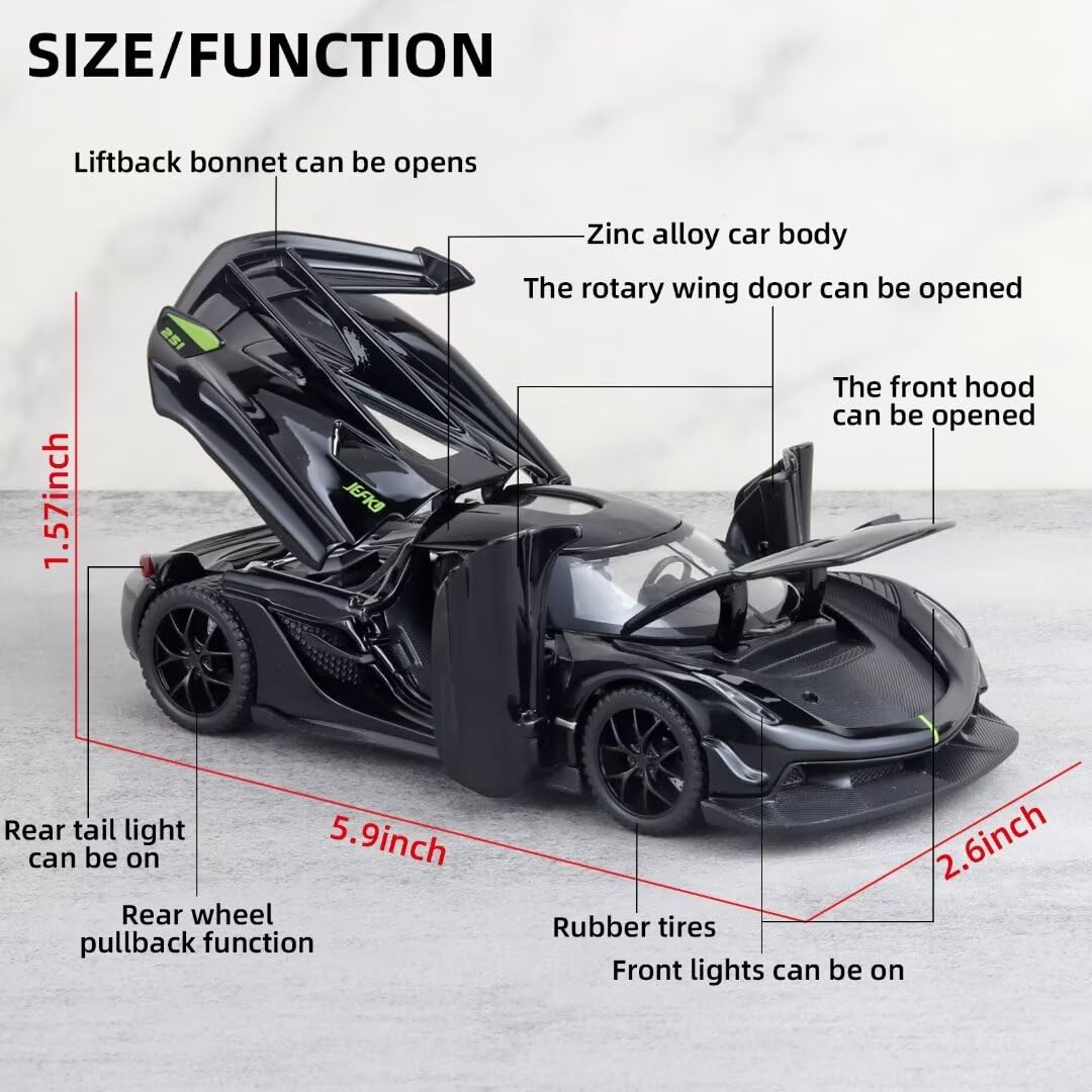 1/32 Scale Jesko Die Cast Metal Toy Cars for Kids - Pull Back Action with Light & Sound, Collectible Model Car for Boys Age 3+ (Black) | Perfect for Birthday Gifts, Playtime & Car Collection Display