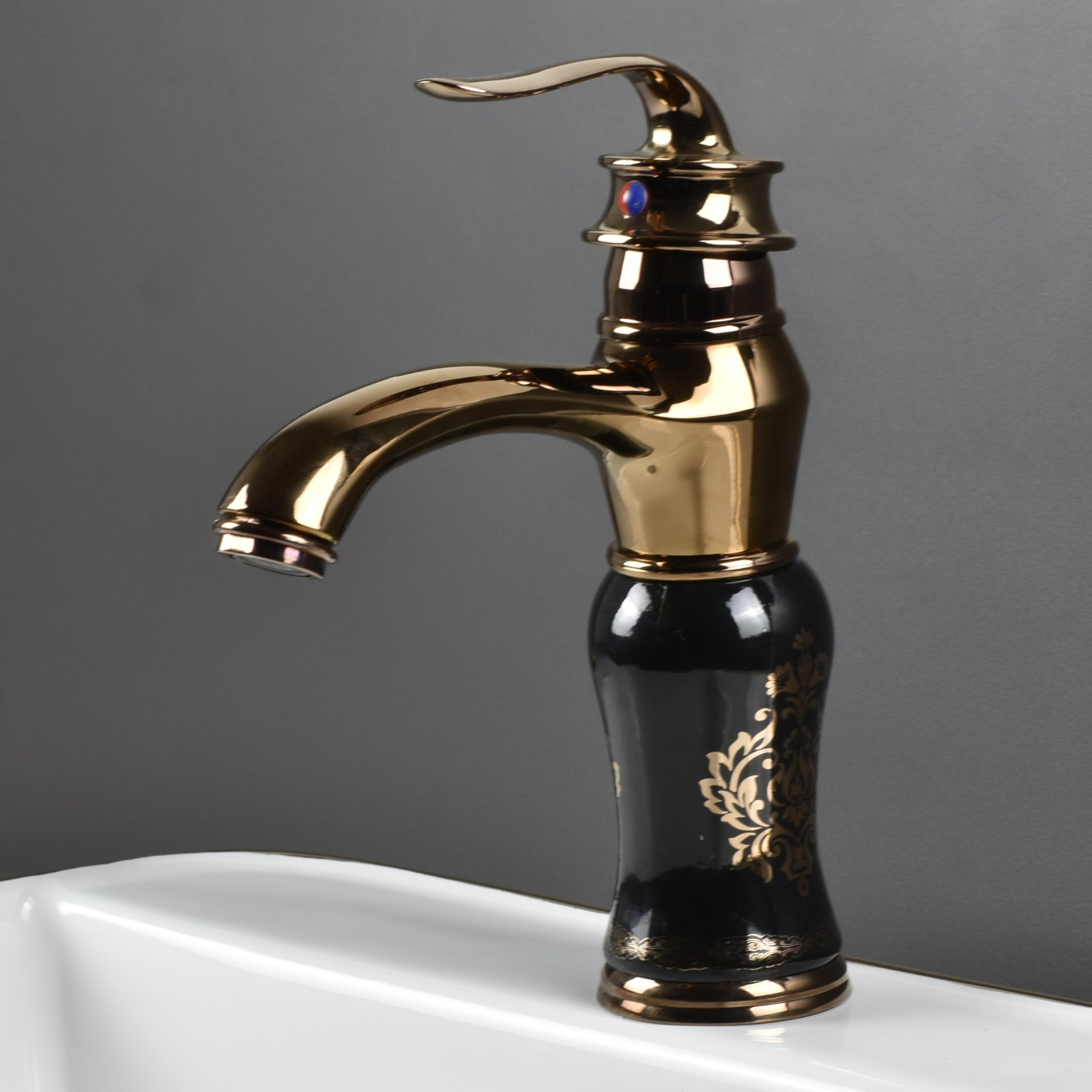 Elegant Black Rose Gold Basin Pillar Cock Faucet - Single Handle Waterfall Mixer Tap for Hot & Cold Water, Table or Deck Mount - Perfect for Modern Bathroom & Wash Basin Vanity Decor