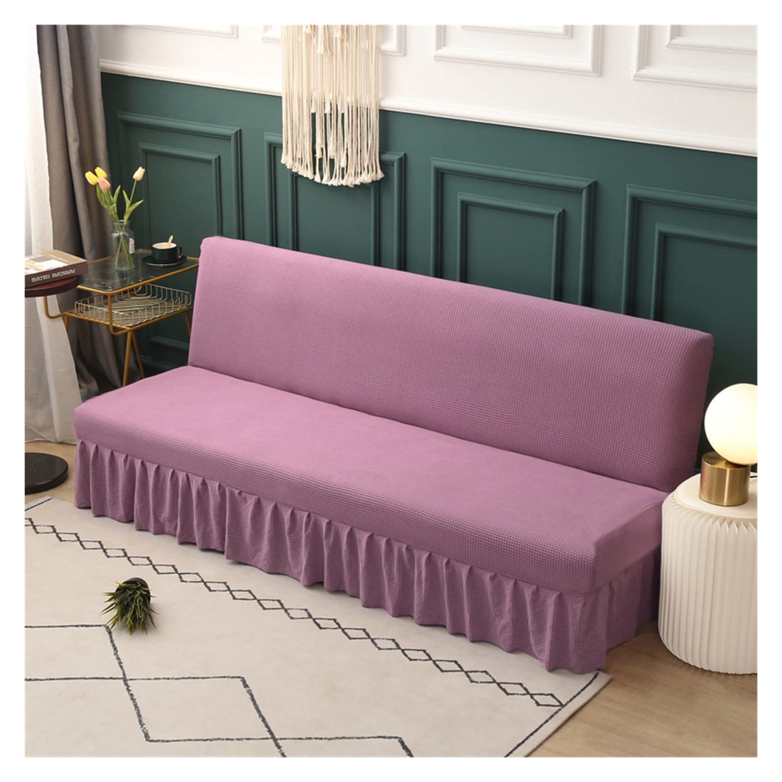 FaNGFaNGFa Universal Armless Sofa Bed Slipcover - Stretchable Elastic Bench Cover for Living Room, Futon Protector (Lilac, Fits 190-225cm) | Perfect for Home Decor, Guest Room & Small Space Furniture Protection