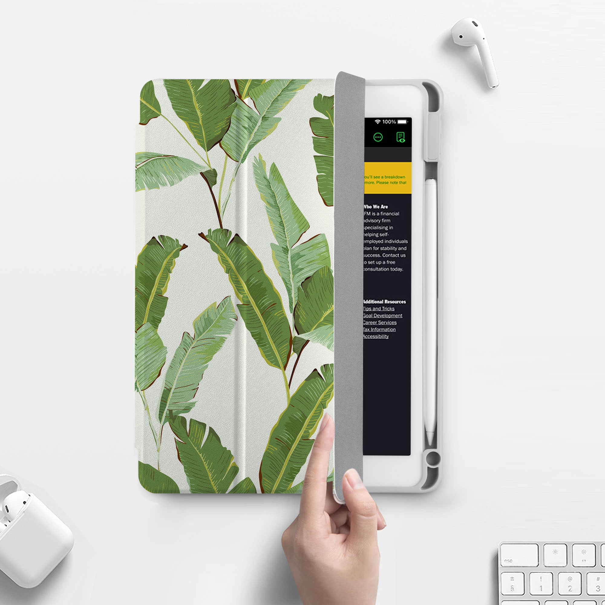 iPad 360 Elite Case - Premium Protective Cover with Green Leaves Design for iPad Pro/Air/Mini - Perfect for Work, Travel & Daily Use