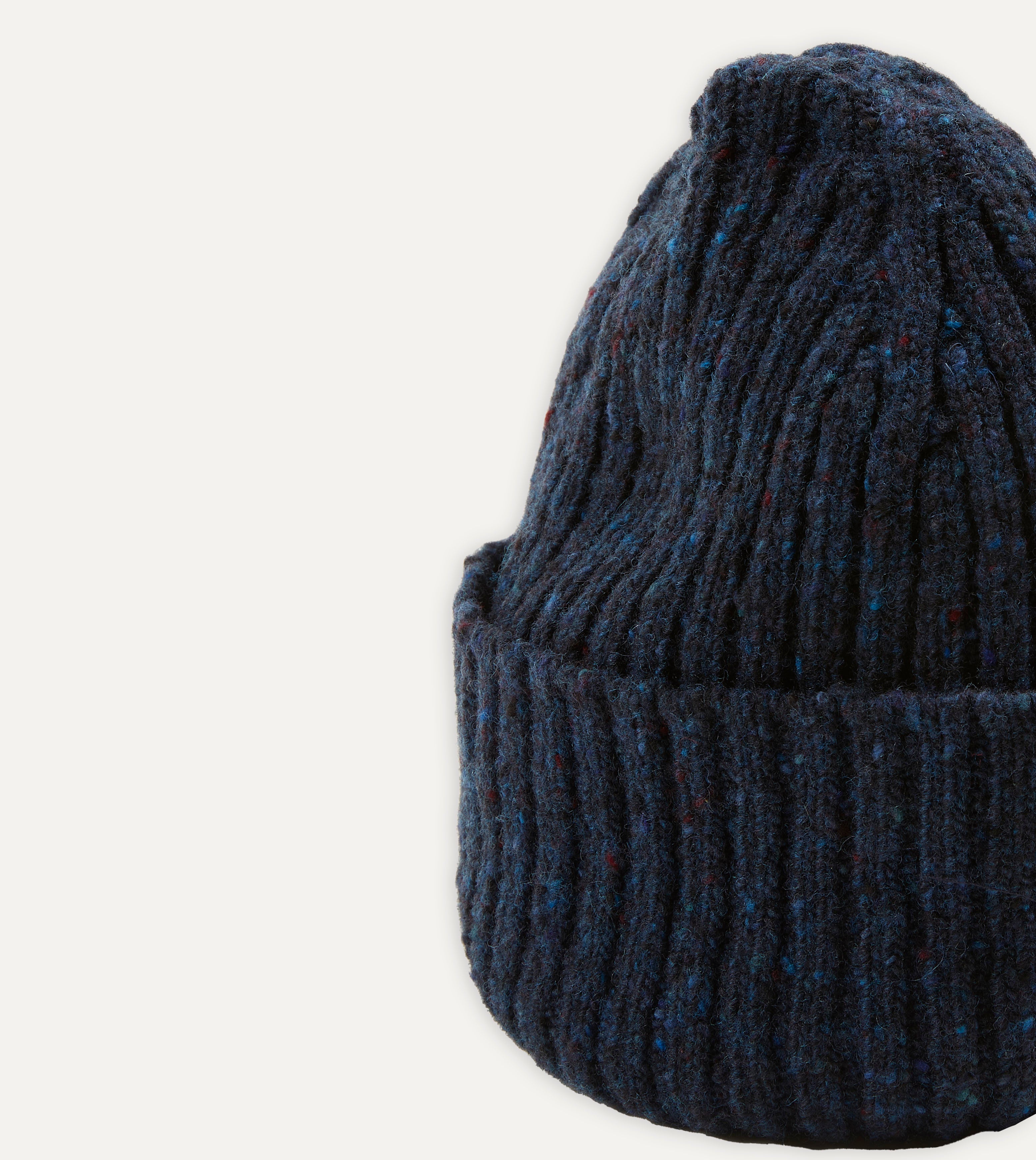 Warm Navy Ribbed Merino Donegal Knit Cap for Men & Women - Soft Winter Beanie for Outdoor Activities, Hiking & Cold Weather