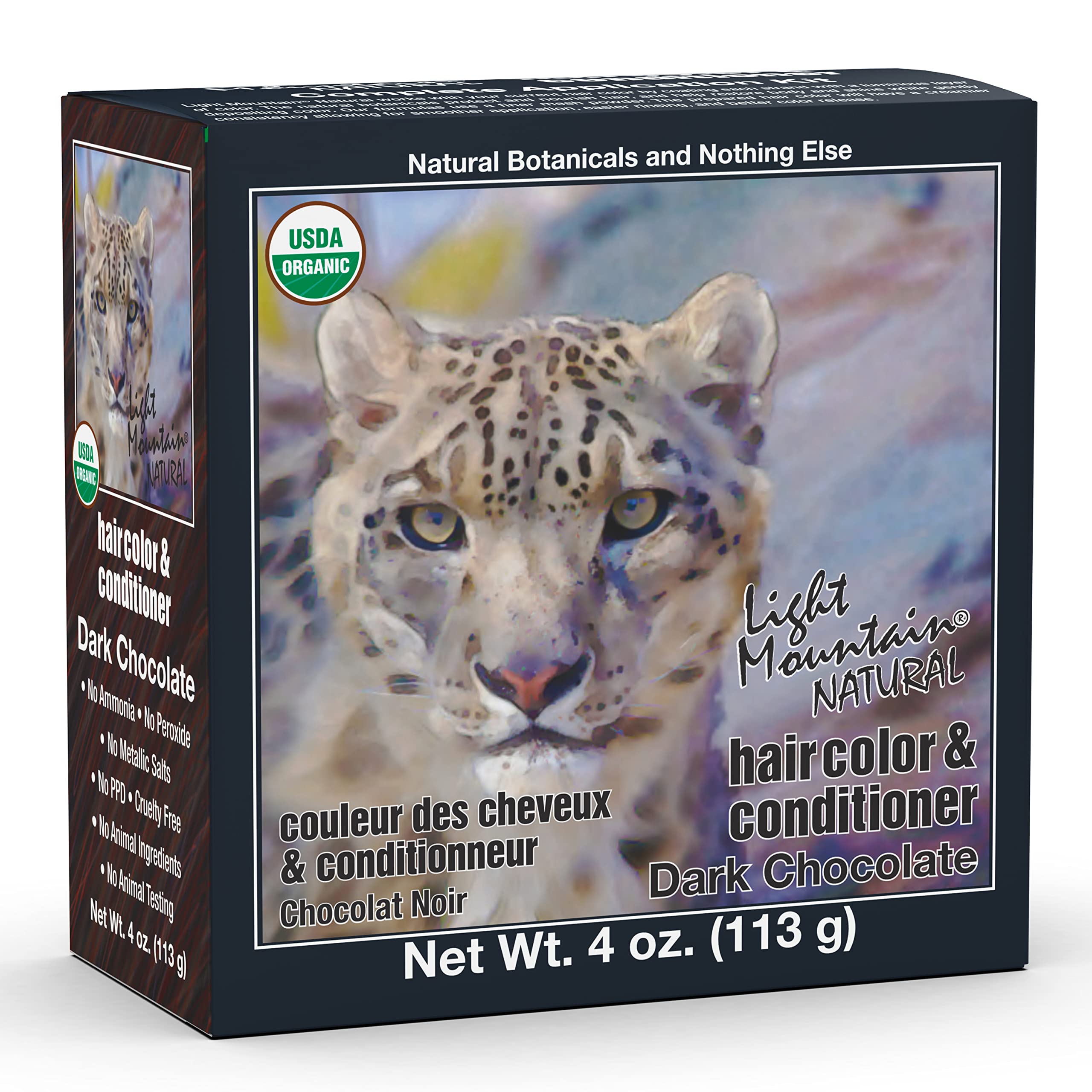 Organic Light Mountain Henna Hair Color & Conditioner - Dark Chocolate Hair Dye for Men & Women | Chemical-Free, Semi-Permanent Natural Hair Color with Henna Leaf Powder & Botanicals (4 Oz) | Perfect for At-Home Hair Coloring & Gray Coverage