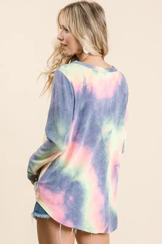 BiBi Tie Dye French Terry V-Neck Strapped T-Shirt for Women | Soft Casual Summer Top | Perfect for Beach, Music Festivals & Everyday Wear
