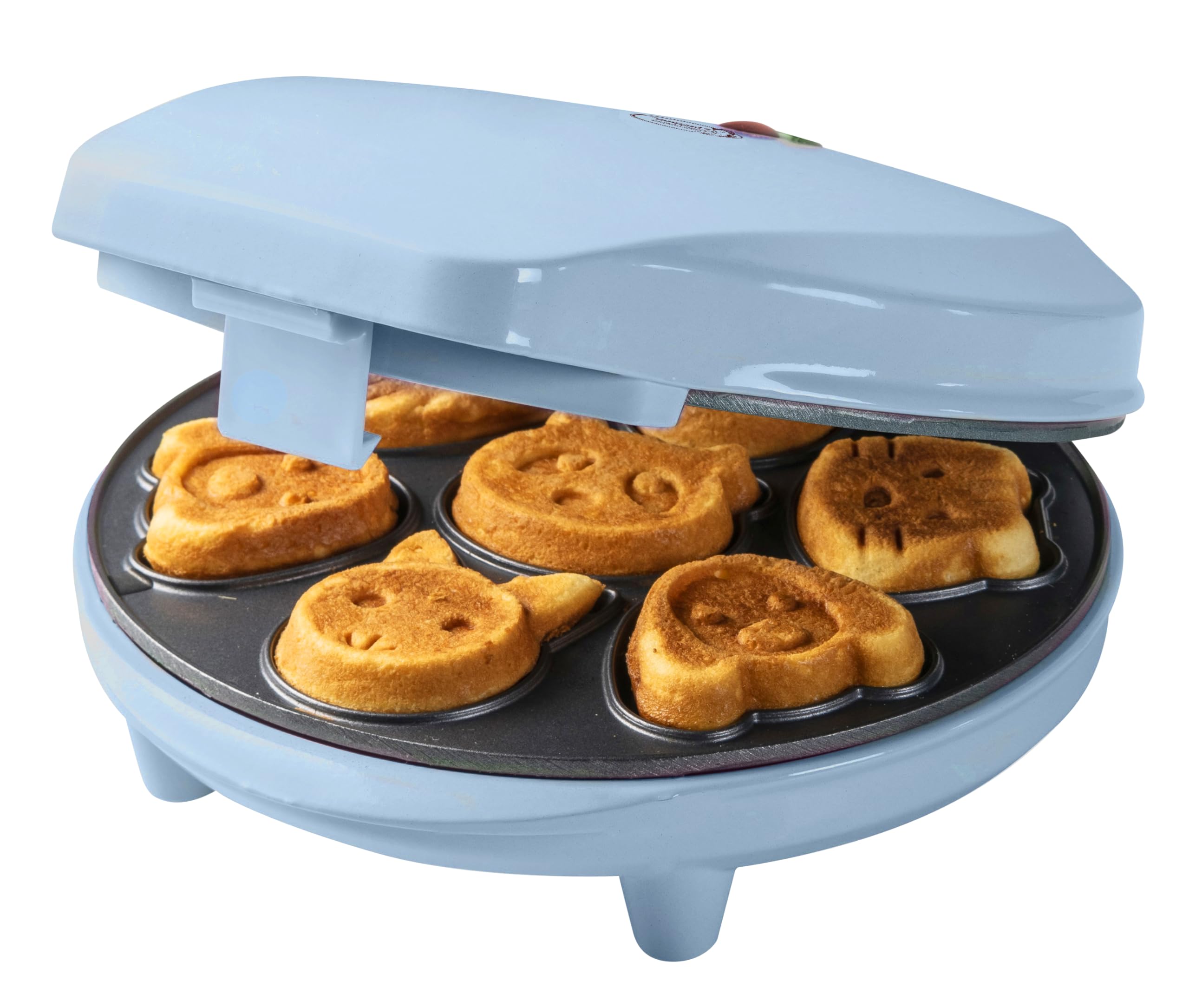 Bestron Animal Shaped Mini Waffle Maker for Cookies - 700W Non-Stick Coating with LED Indicator, Blue - Perfect for Kids' Breakfast, Party Snacks & Holiday Treats