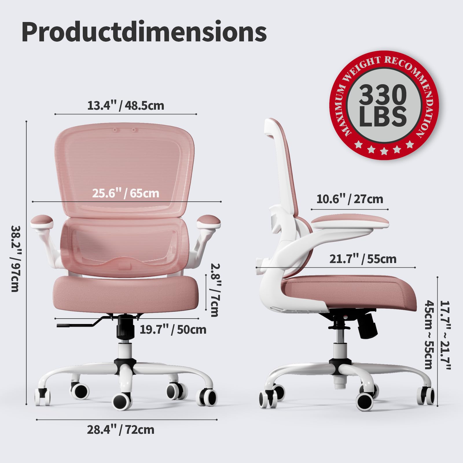 Ergonomic Office Chair with Adjustable Lumbar Support - Mesh Computer Desk Chair for Home Office, Executive Swivel Task Chair with Comfortable Backrest - Perfect for Long Work Hours & Video Conferencing (Pink)