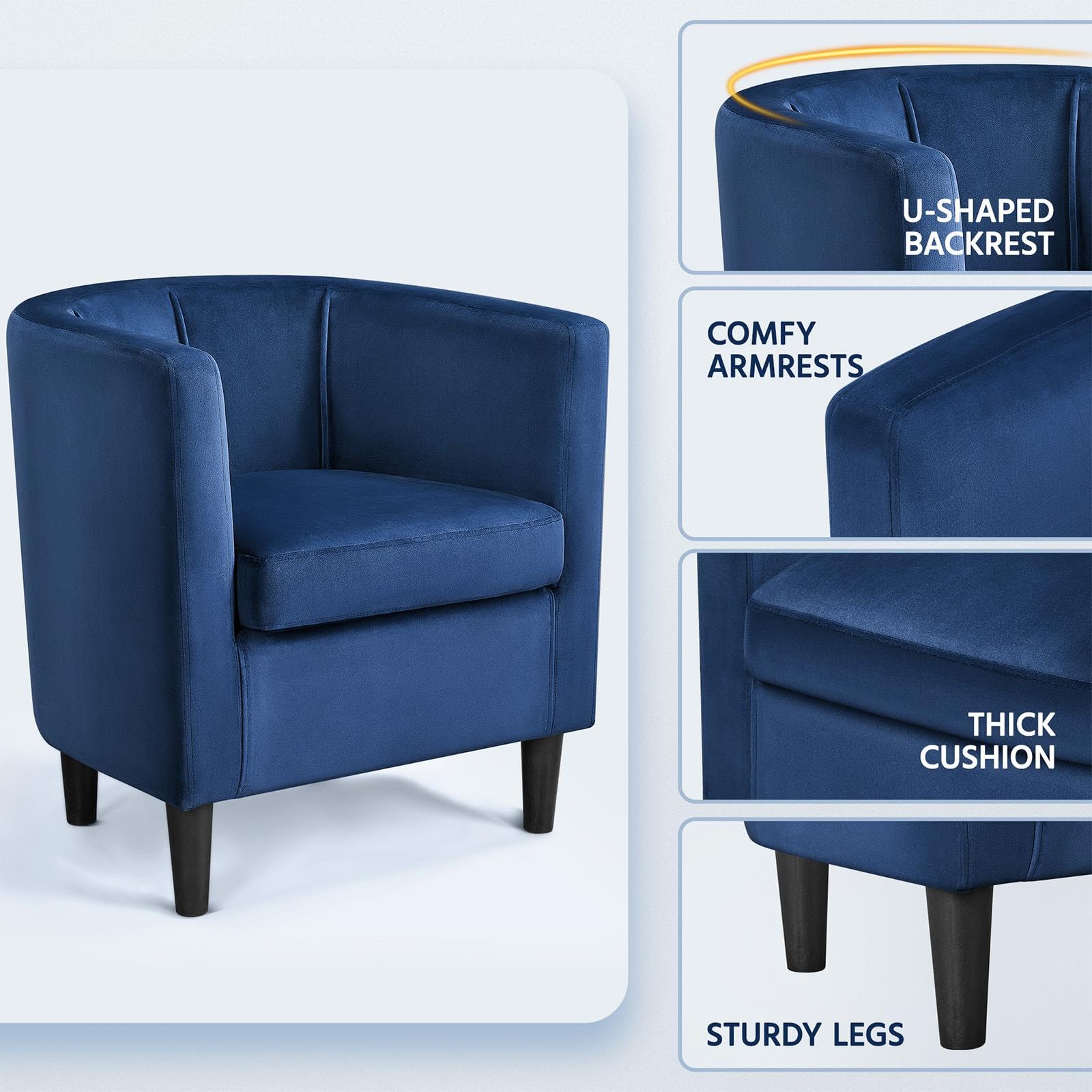 Yaheetech Velvet Accent Chair Set of 2 - Modern Upholstered Barrel Armchairs for Living Room, Bedroom & Office - Plush Comfortable Lounge Chairs in Blue - Perfect for Reading Nooks, Guest Seating and Cozy Home Decor