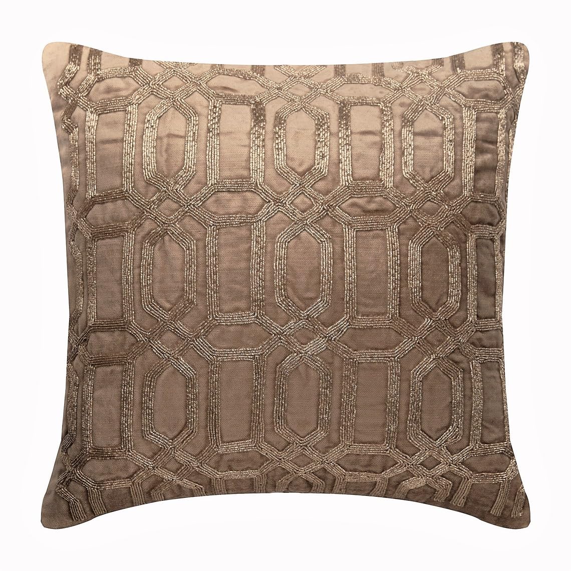 Luxury Gold Velvet Throw Pillow Covers 16x16 Inch (40x40 cm) - Geometric Lattice Trellis Pattern with Beaded Accents - Modern Decorative Cushion Covers for Sofa, Bed, Living Room - Turkish Inspired Golden Home Decor