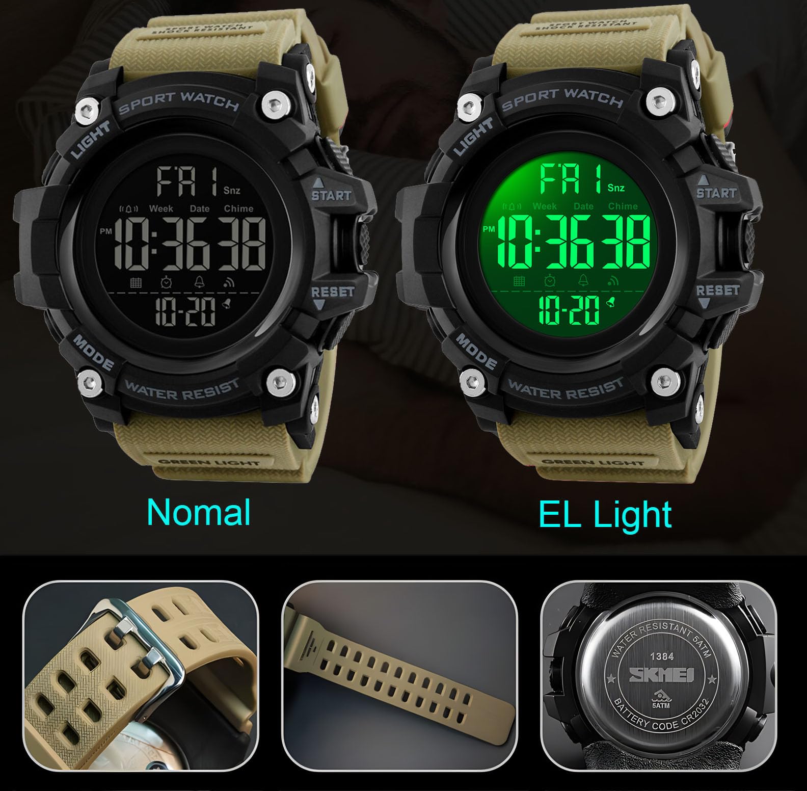 Gosasa Men's Sports Watch - Waterproof Digital LED Stopwatch with Countdown, 12/24 Hour Display, Multifunctional Wristwatch for Running, Swimming & Outdoor Activities