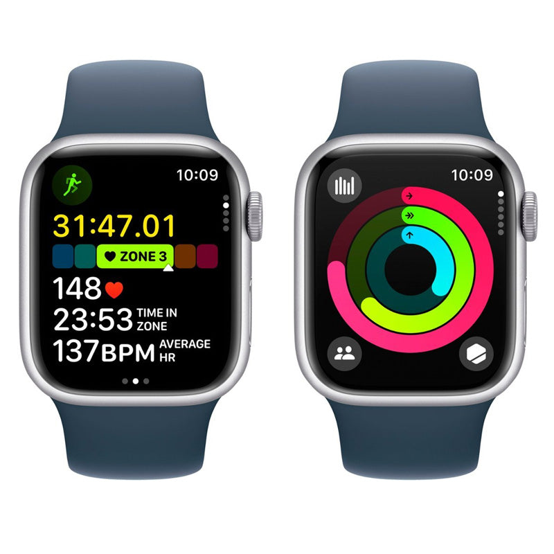 Apple Watch Series 9 (GPS) 41mm Silver Aluminum Case with Storm Blue Sport Band S/M - Perfect for Fitness Tracking & Everyday Wear