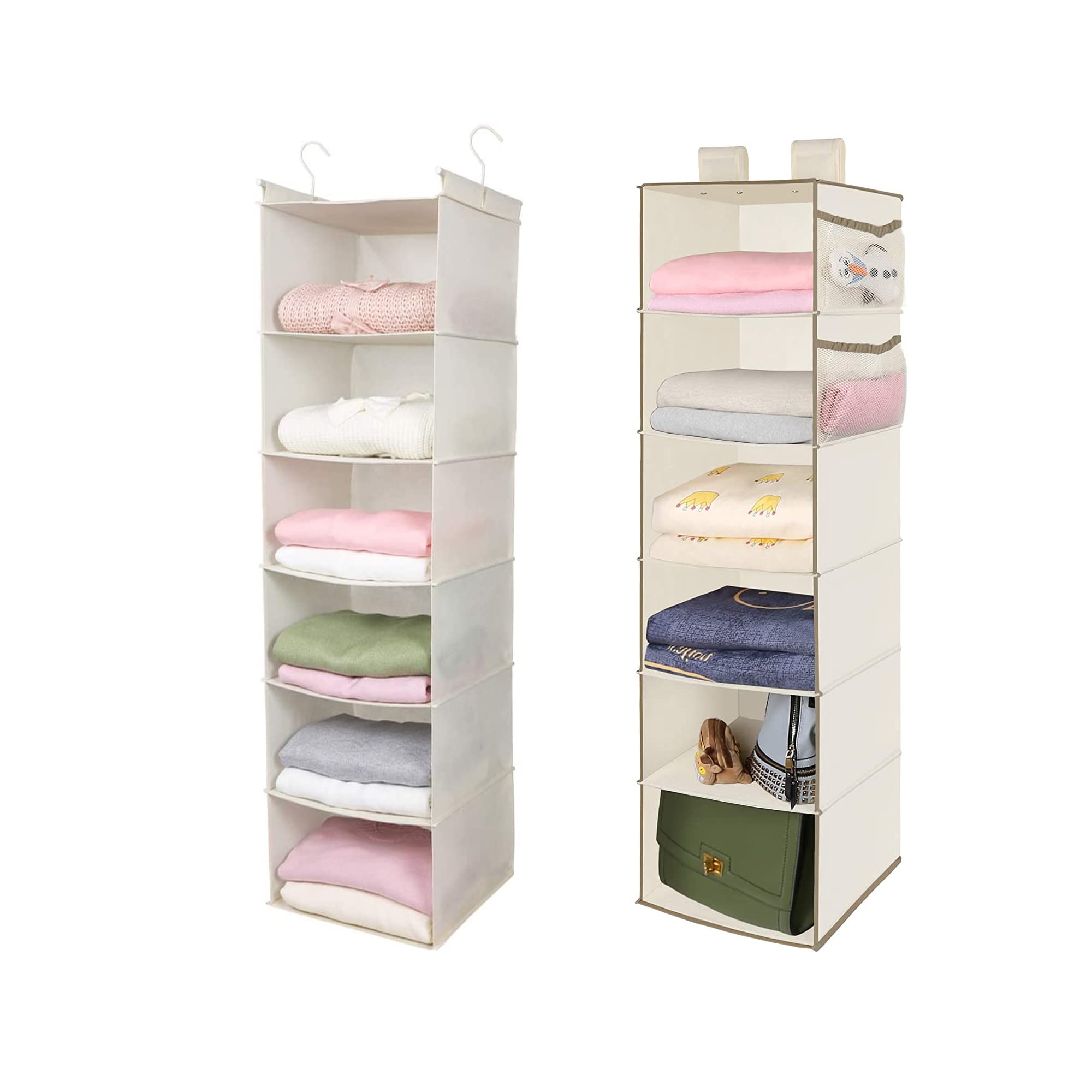 MAX Houser 6-Tier Hanging Closet Organizer Shelf with 2 Heavy-Duty Hooks - Foldable Space-Saving Storage for Clothes, Shoes & Accessories - Perfect for Bedroom, Dorm, Apartment Organization (Beige)