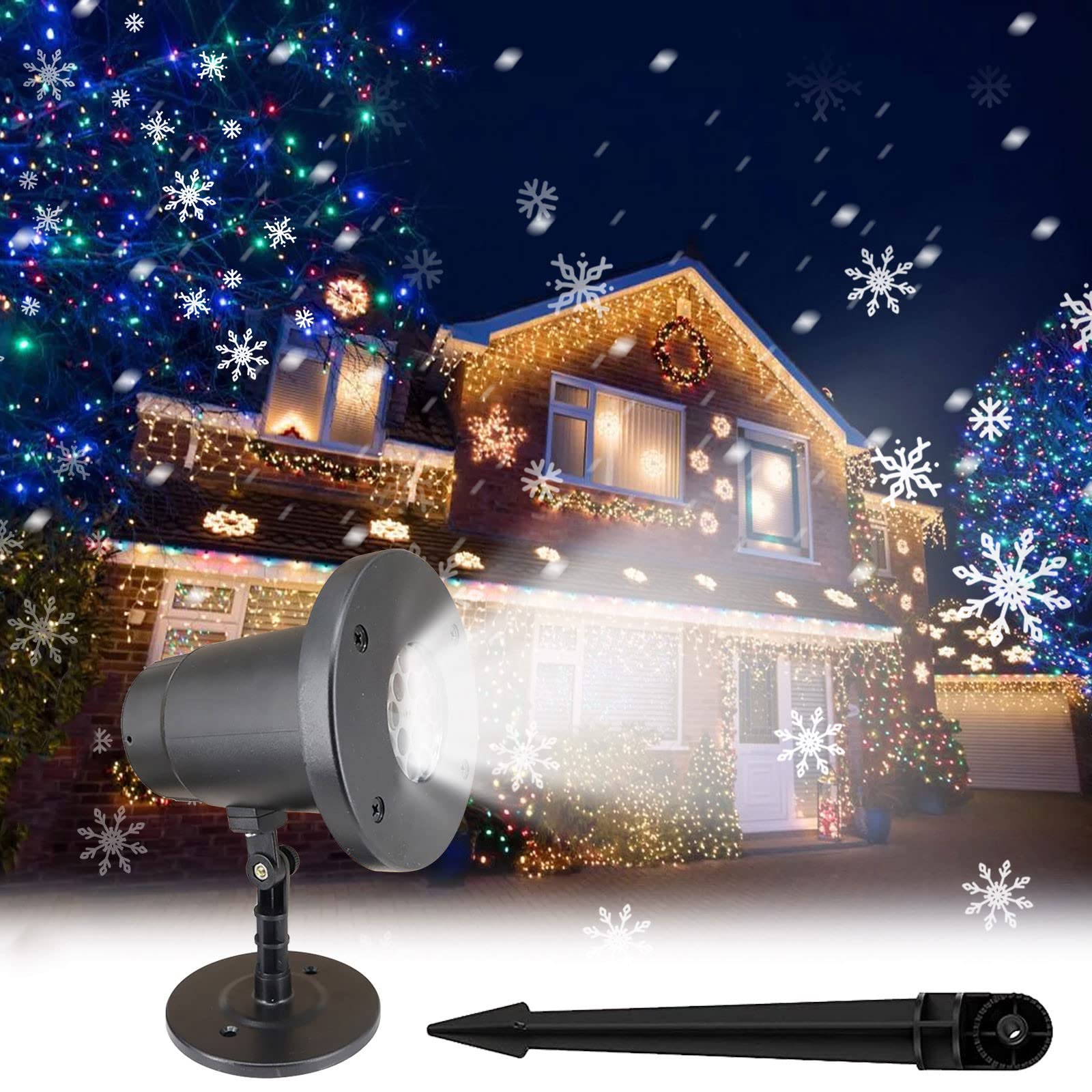 Upgraded Christmas Snowflake Projector Lights - Colorful Snowman HD Projection Light for Indoor & Outdoor Use | Snow Falling Landscape Spotlights for Holiday Decorations, Xmas Tree, Yard, House, Party (Snowflake Design) - Perfect for Christmas Parties, Home Decoration & Winter Wonderland Displays