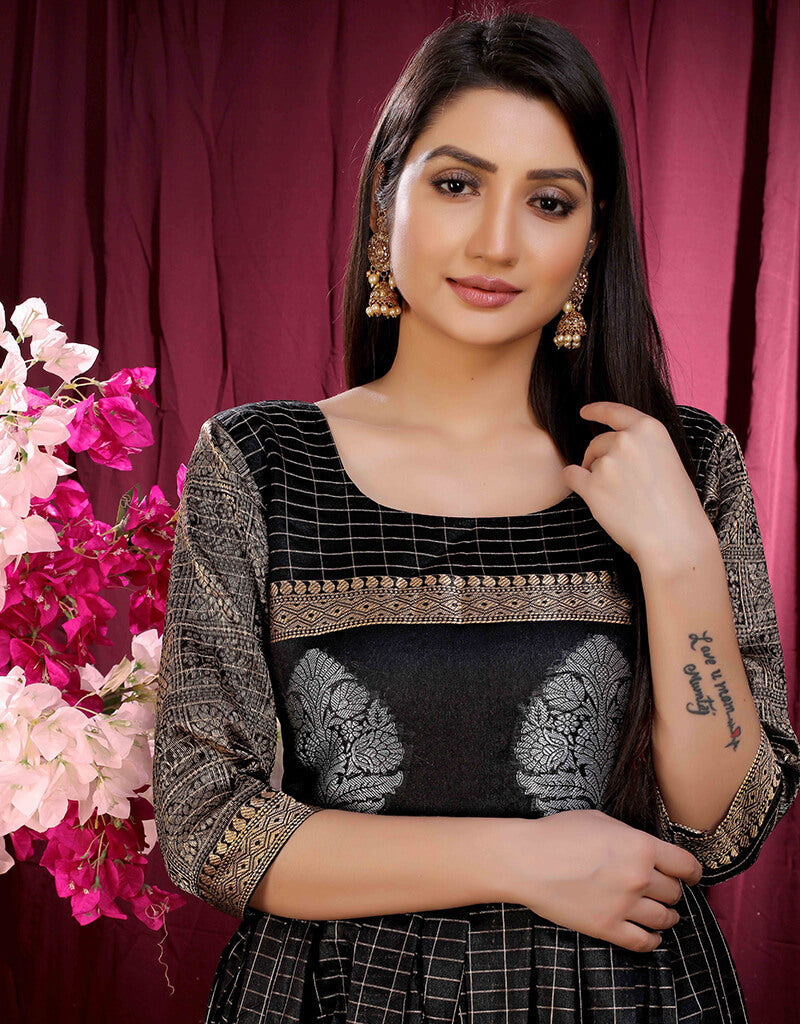Elegant Black Silk Designer Gown for Women - Perfect for Evening Parties, Weddings & Special Occasions