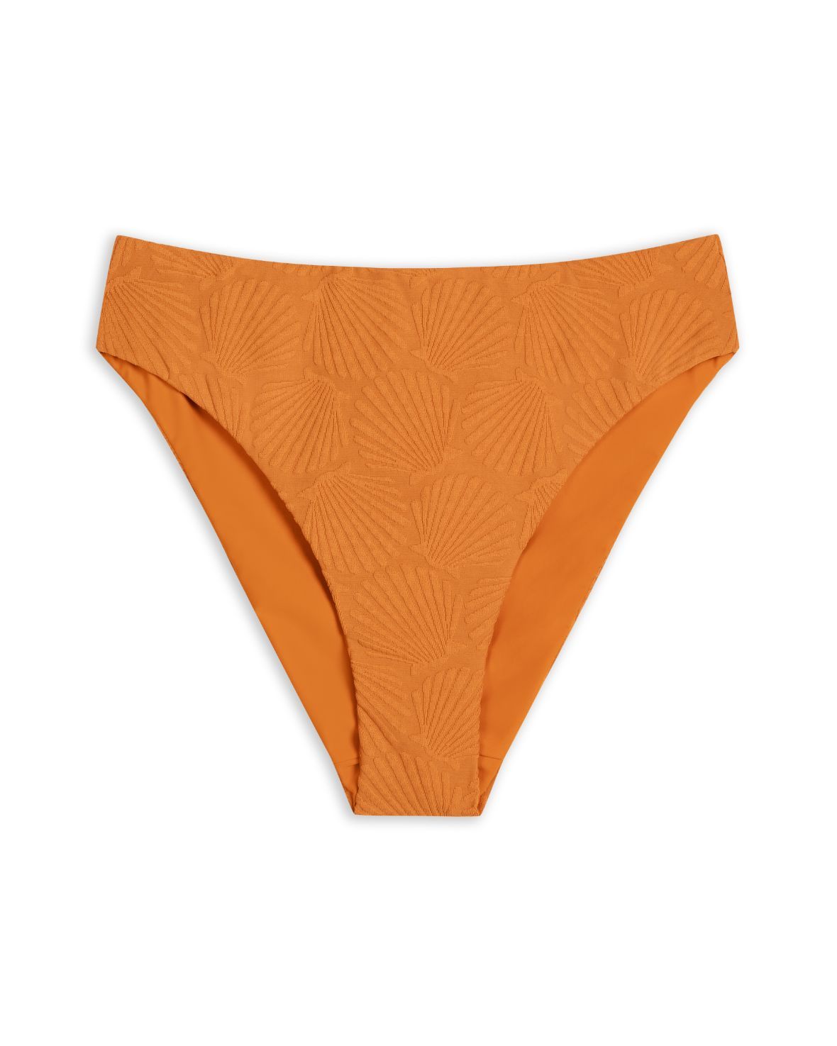 Reversible Jacquard Shell High Waisted Bikini Bottoms - Orange | Swimwear for Beach, Pool & Summer Vacations
