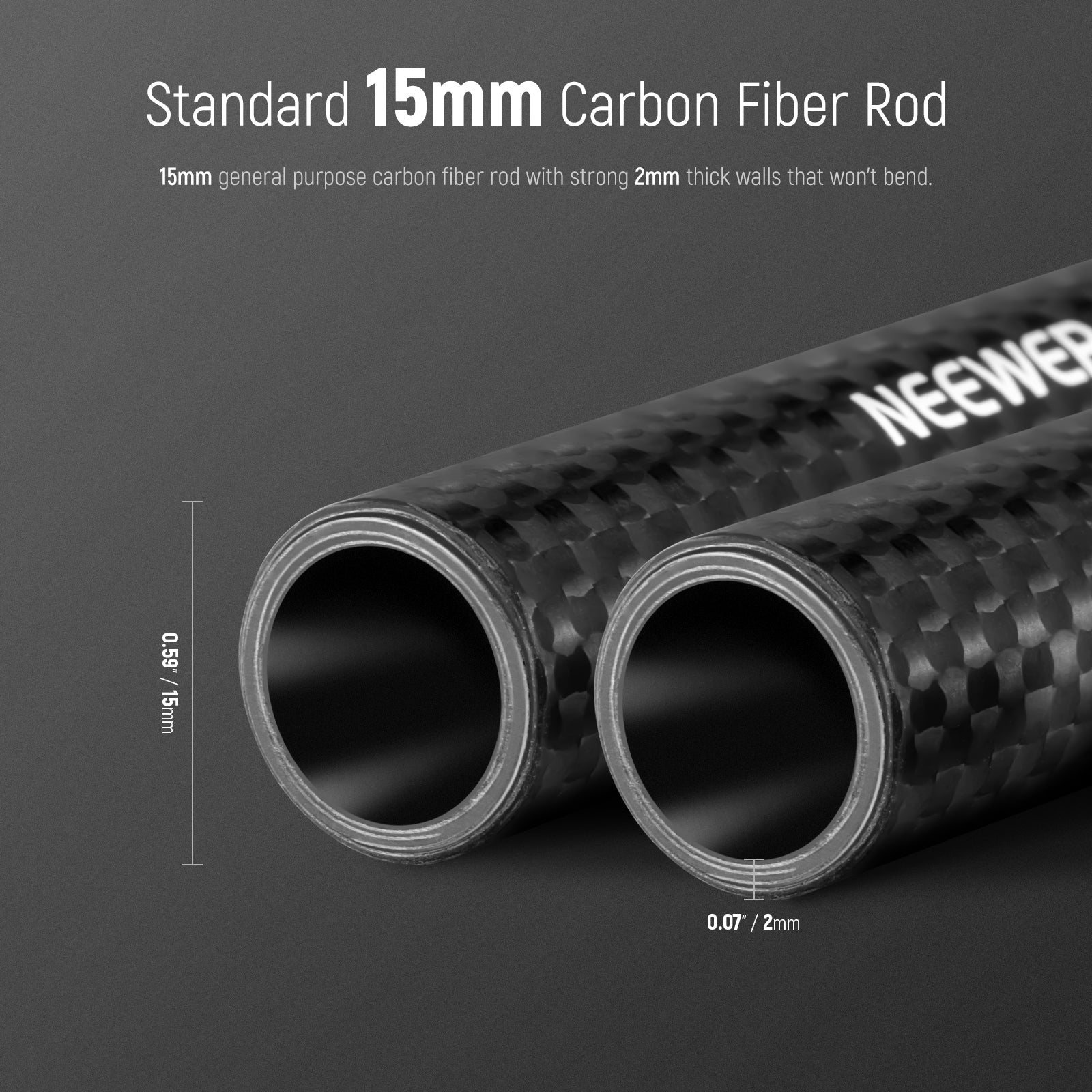 NEEWER 2 Pack 15mm Carbon Fiber Extension Rods for DSLR Camera Rig, Stabilizer, and Gimbal Support - Perfect for Filmmaking, Vlogging, and Photography Accessories