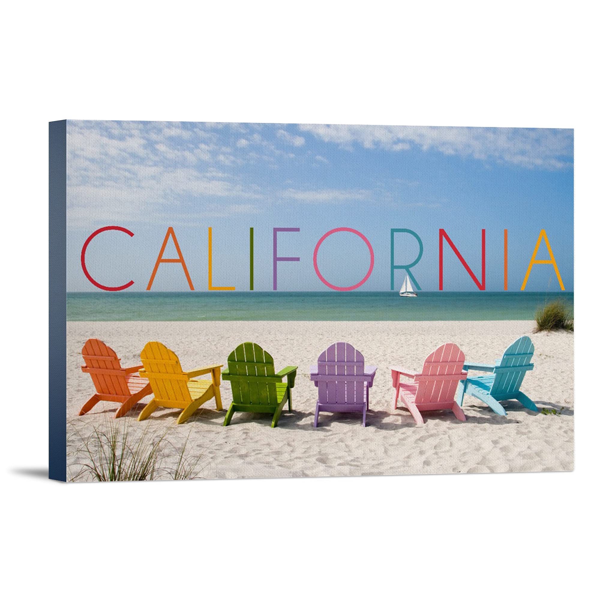 Lantern Press California Beach Chairs Art Print - 16x24 Wrapped Canvas Wall Decor for Coastal Home & Office Decoration