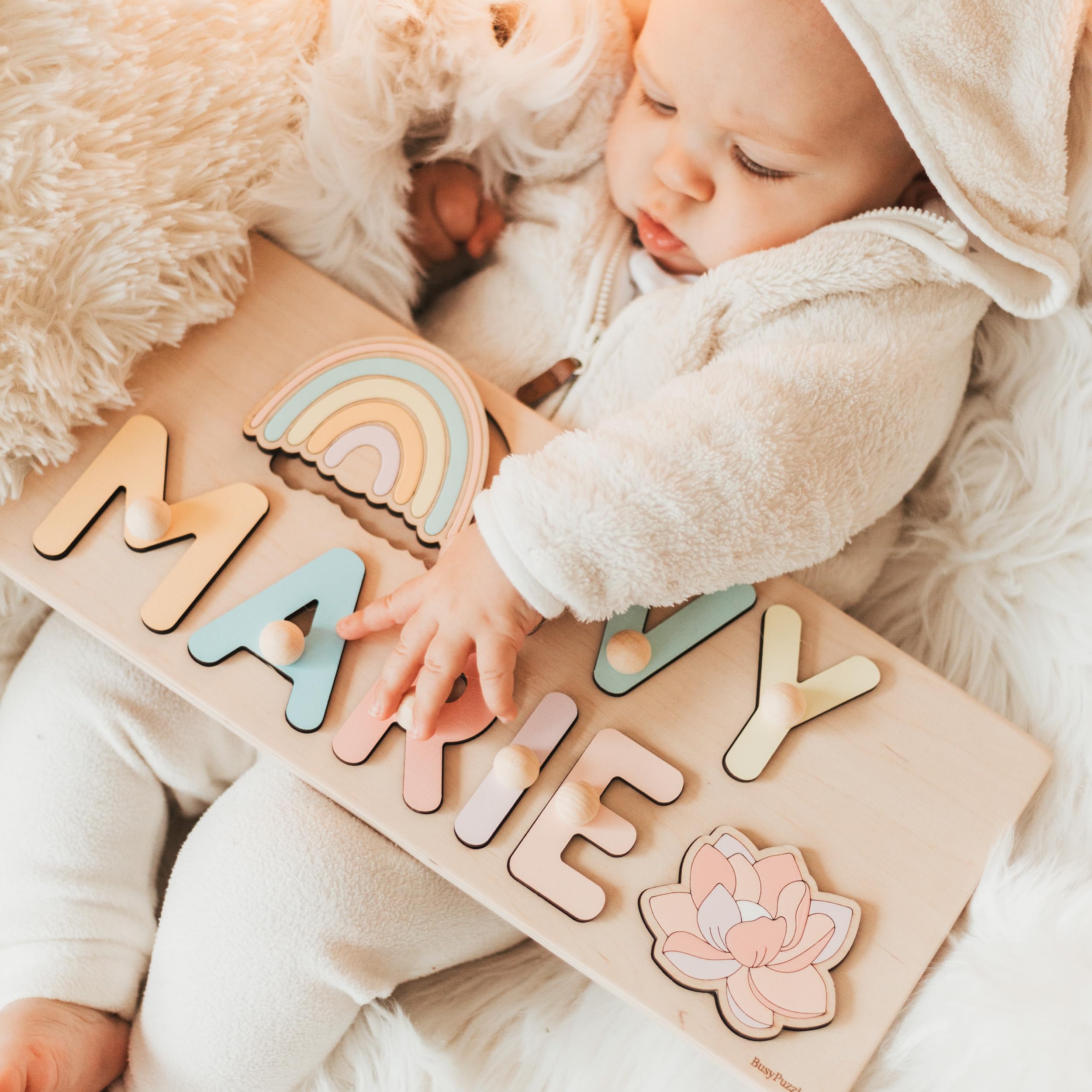 Personalized Wooden Name Puzzle - Montessori Learning Toy for Babies & Toddlers, Custom Baby Girl Gift, Boho Nursery Decor, 1st Birthday Present, Toddler Room Decoration - Perfect for Early Education & Playroom Decor