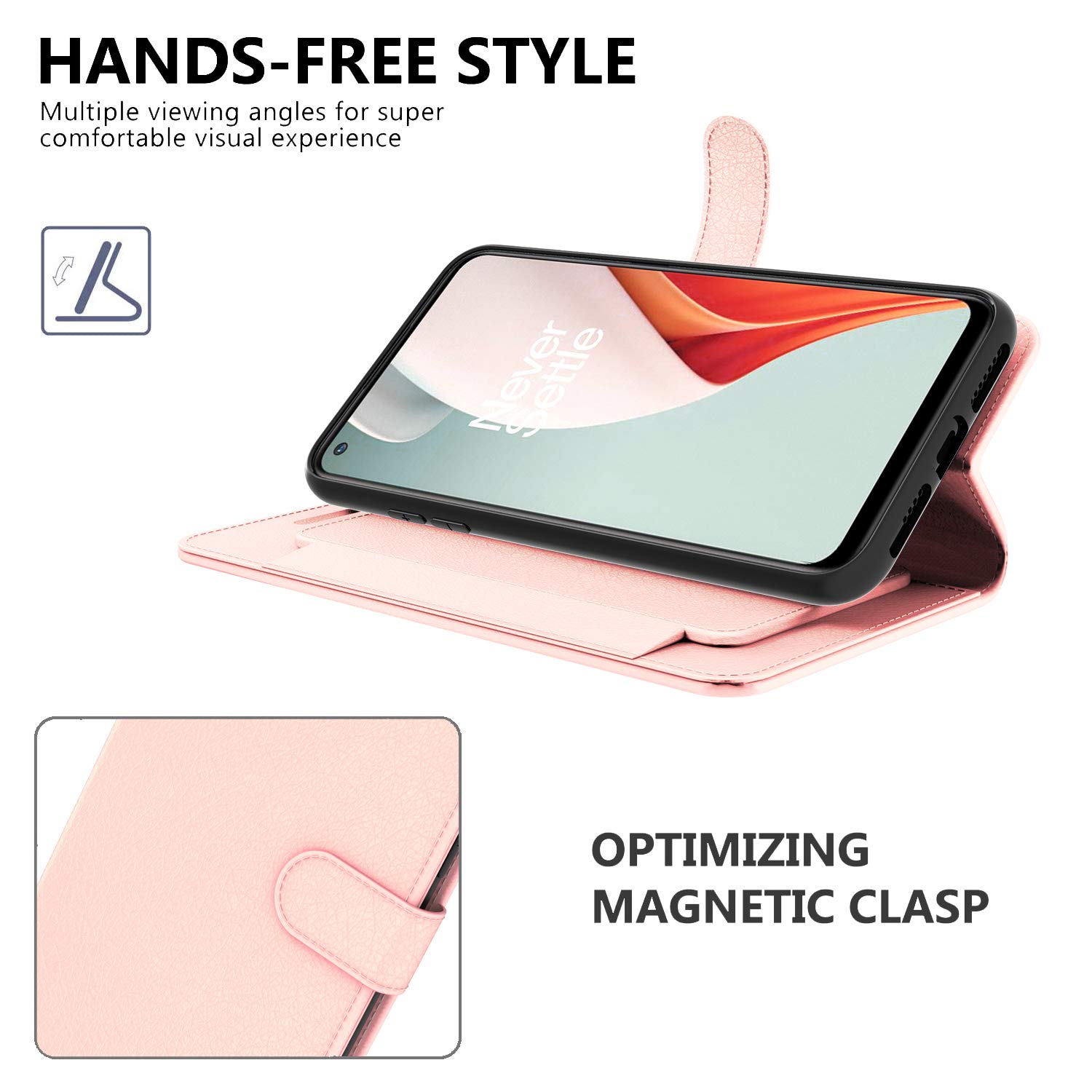 OnePlus Nord N100 Wallet Case with RFID Blocking - Premium Leather Pouch & Flip Folio Stand (Rose Gold) - Perfect for Travel, Business & Everyday Use