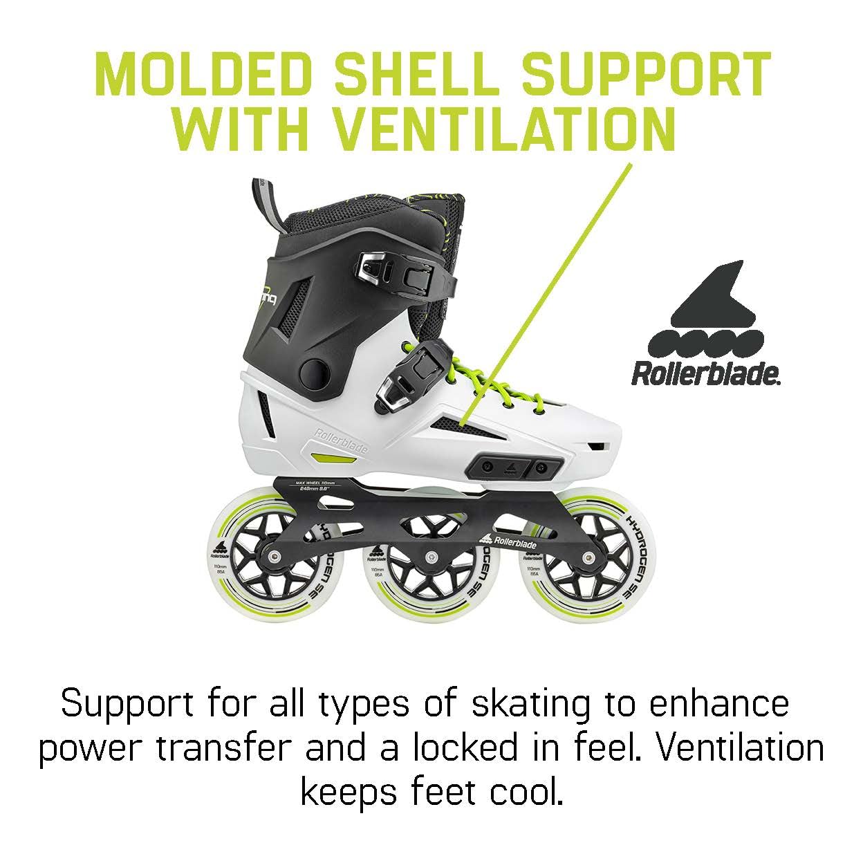 Rollerblade Lightning 110 Unisex Adult Urban Inline Skates - White & Black for Fitness, Commuting & Outdoor Recreation