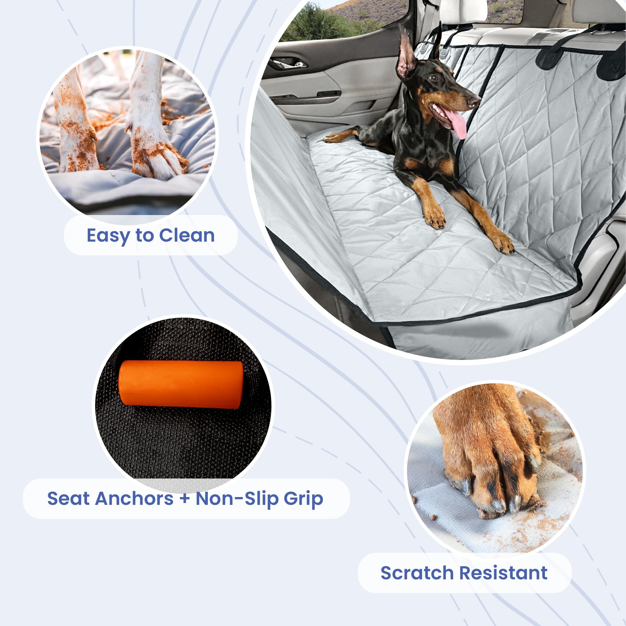4Knines Heavy Duty Dog Seat Cover with Hammock for Trucks & SUVs - XL Black Waterproof Pet Car Seat Protector for 60/40 Split Fold Down Rear Bench & Middle Seat Belt | Perfect for Road Trips, Camping & Daily Pet Transportation