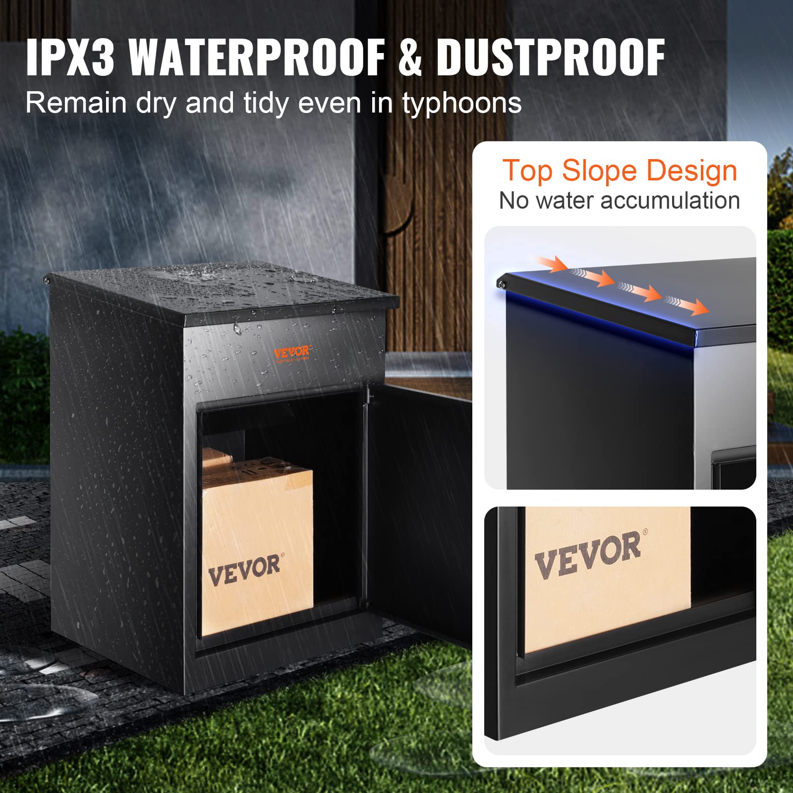 VEVOR Extra Large Lockable Wall Mounted Parcel Drop Box - Galvanized Steel Anti-Theft Mailbox with Waterproof Design (IPX3) for Secure Package Delivery - Perfect for Porch, Curbside & Outdoor Use