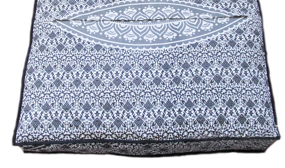 Large Square Floor Pillow Cover - Cotton Mandala Cushion with Zipper for Home Decor & Pet Bed (35