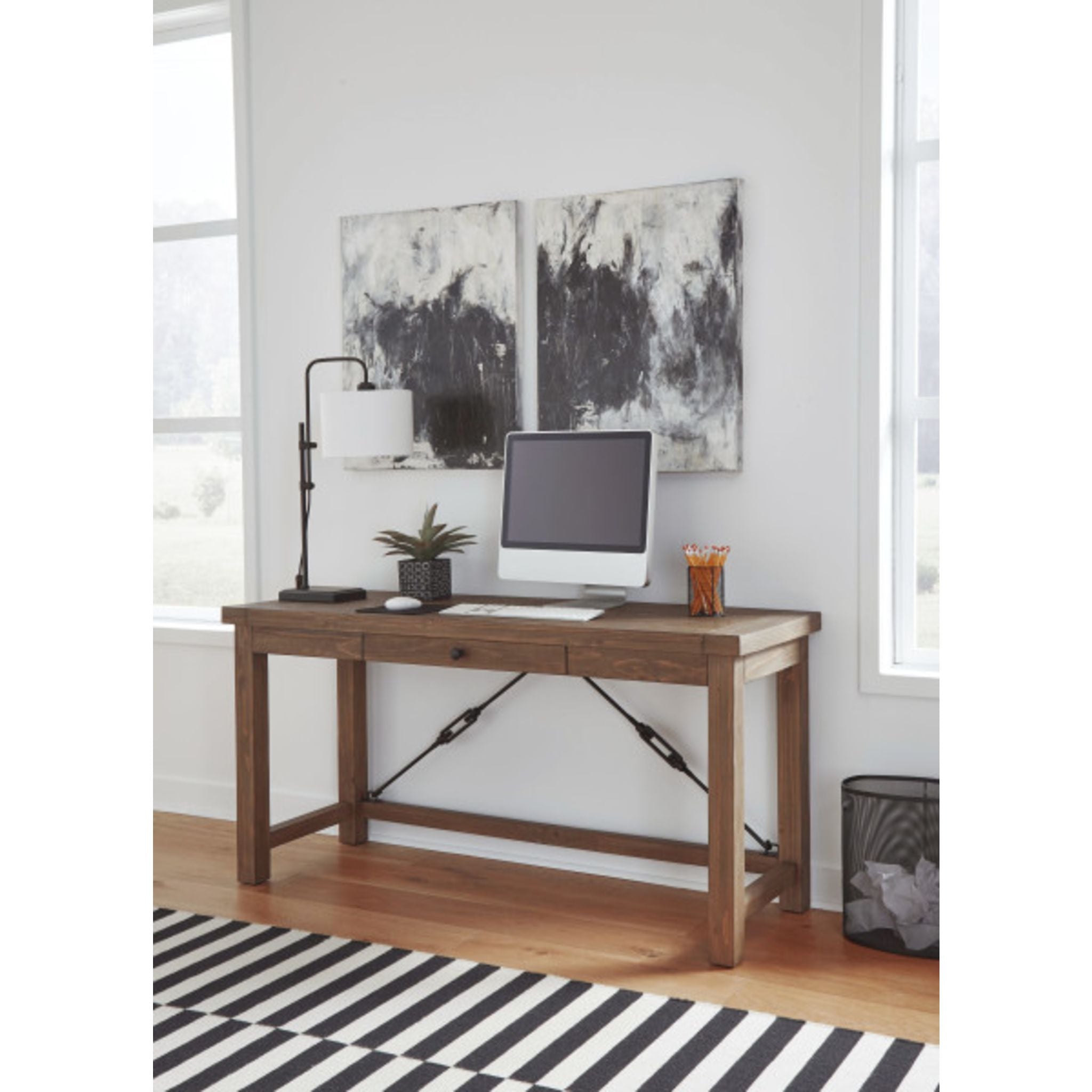 Flint Oak Wooden Desk - Rustic Autumn Home Office Furniture for Study & Work | Durable Writing Desk with Vintage Charm