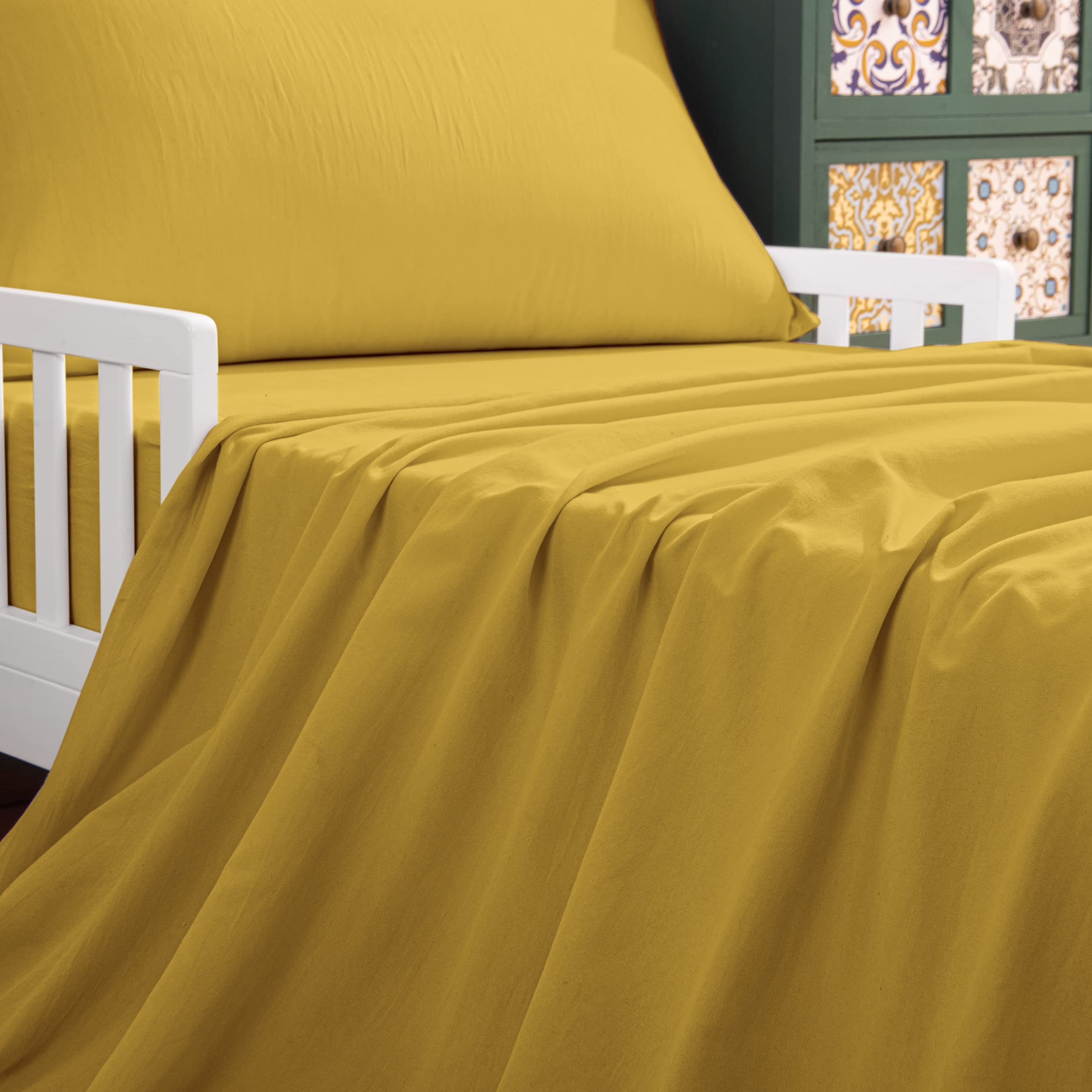 NTBAY 4-Piece Toddler Bedding Set - Soft & Breathable Crib Bedding for Boys & Girls | Quilted Comforter, Fitted Sheet, Flat Sheet & Pillowcase | Yellow Nursery Decor | Perfect for Daycare, Nursery & Toddler Rooms