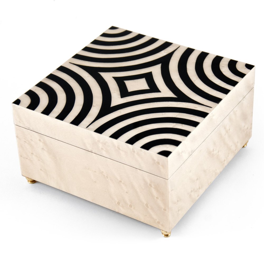 Elegant 30-Note Ivory Music Jewelry Box with Black Lacquer Accents - Modern Sorrento Design - Plays Rachmaninoff's 18th Variation & Multiple Melodies | Perfect Gift for Classical Music Lovers & Jewelry Storage